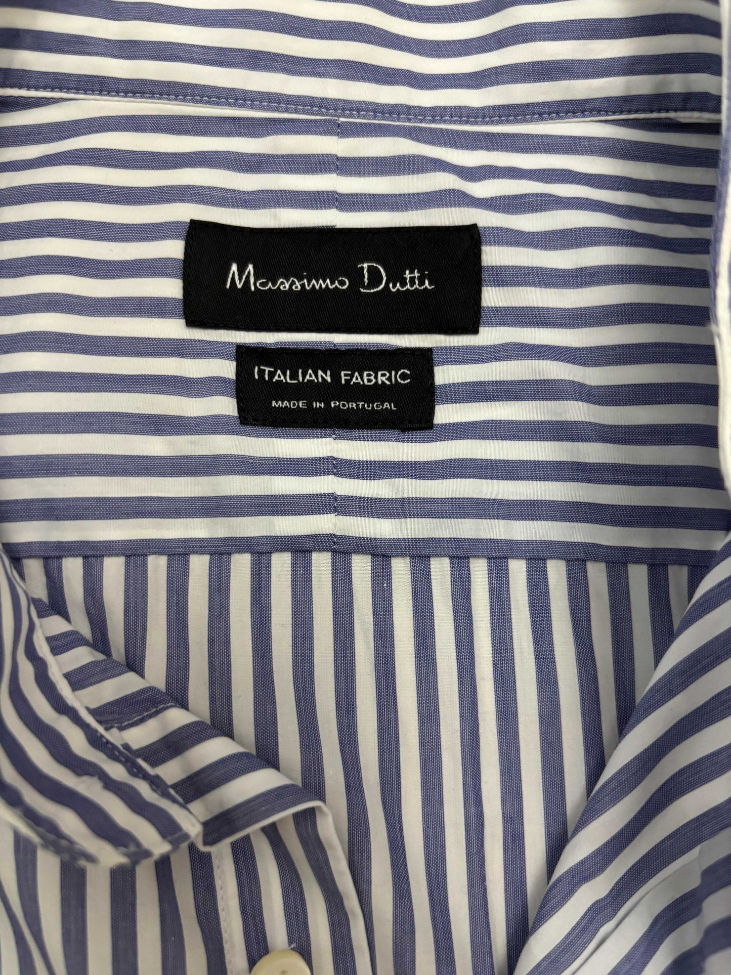 Massimo Dutti Italian Fabric Blue & White Striped Half Sleeve Shirt - L