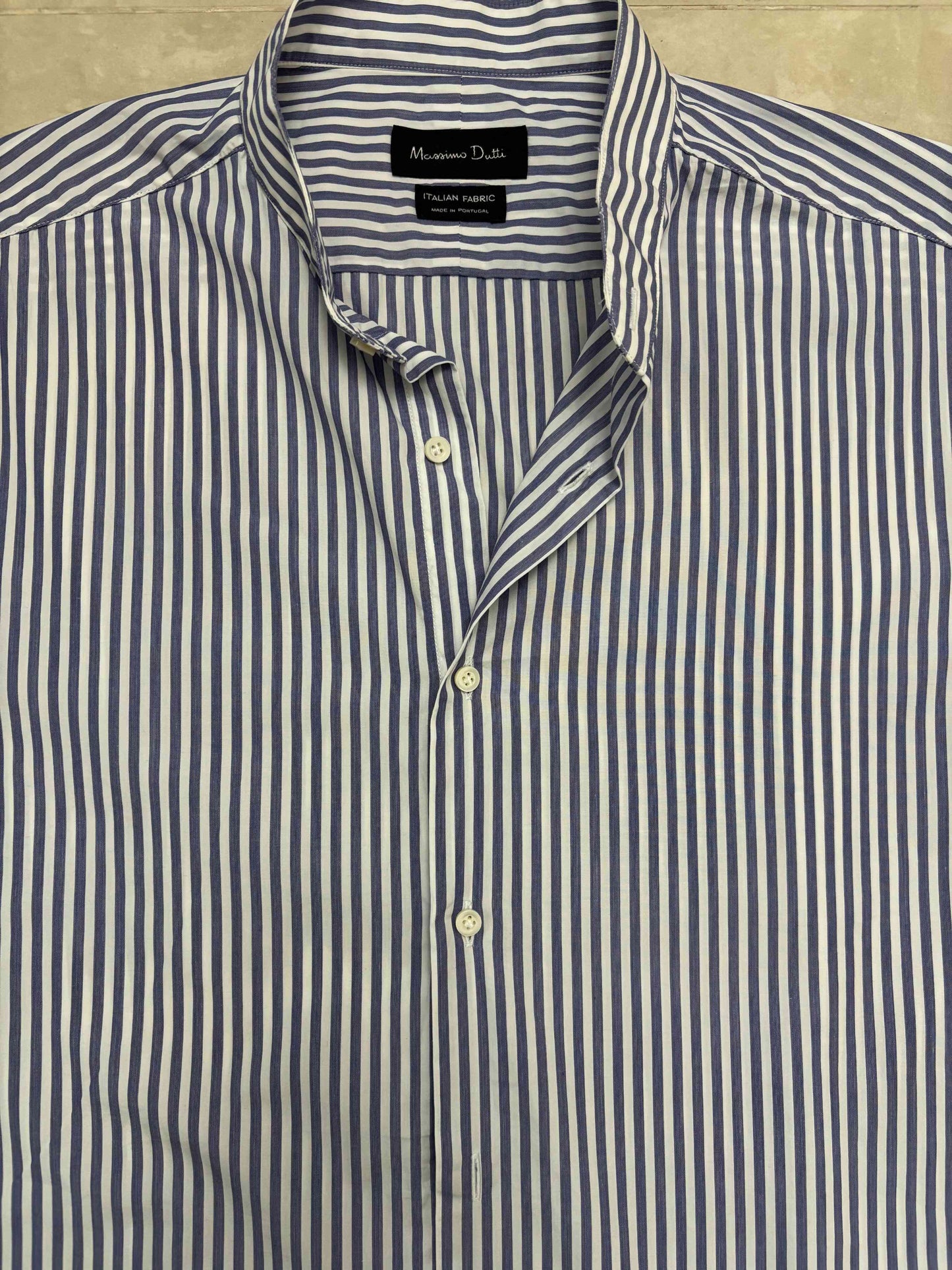 Massimo Dutti Italian Fabric Blue & White Striped Half Sleeve Shirt - L