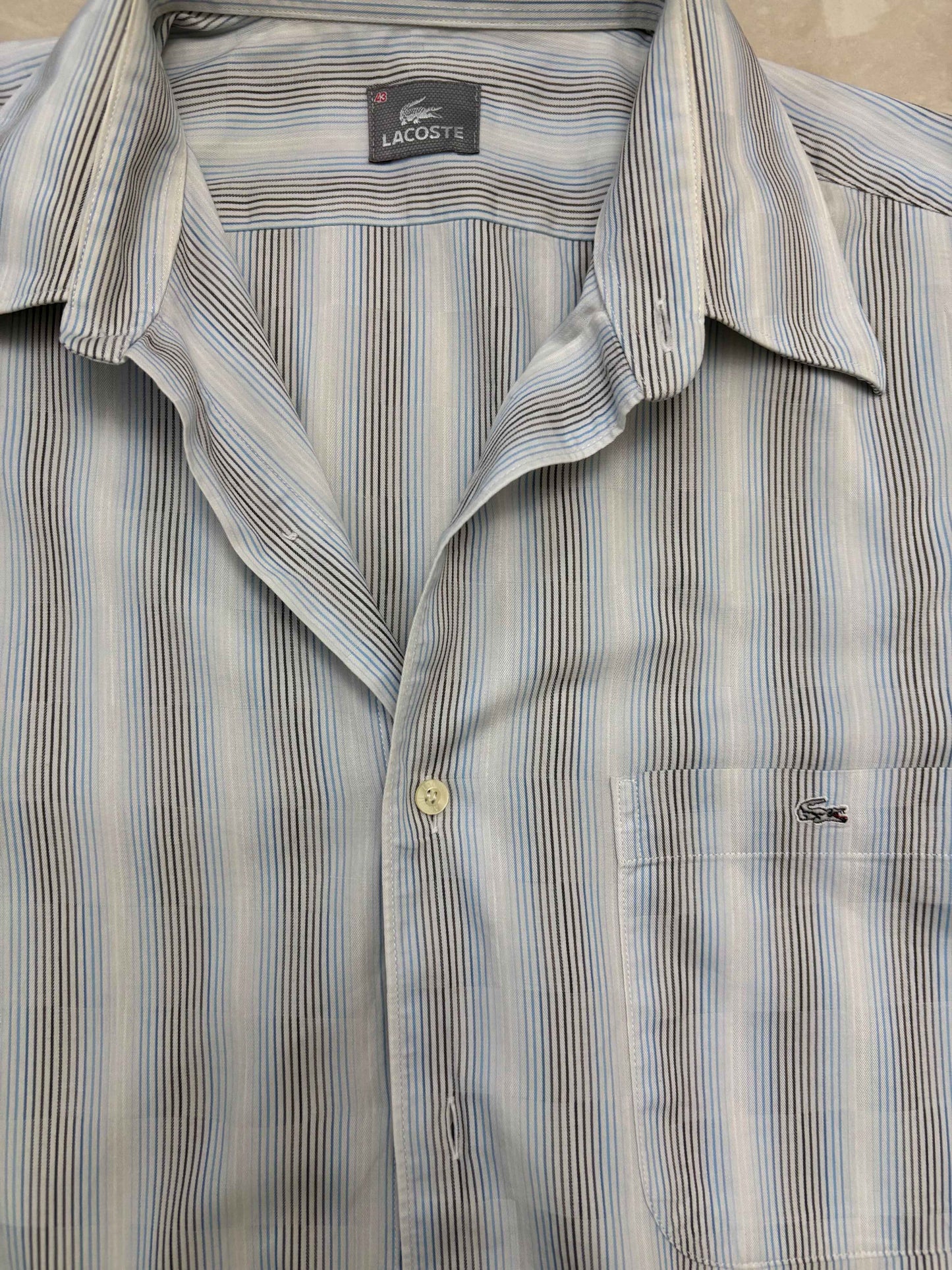 Lacoste Multicolor Pinstripe Light Gray Button-Up Shirt - XL