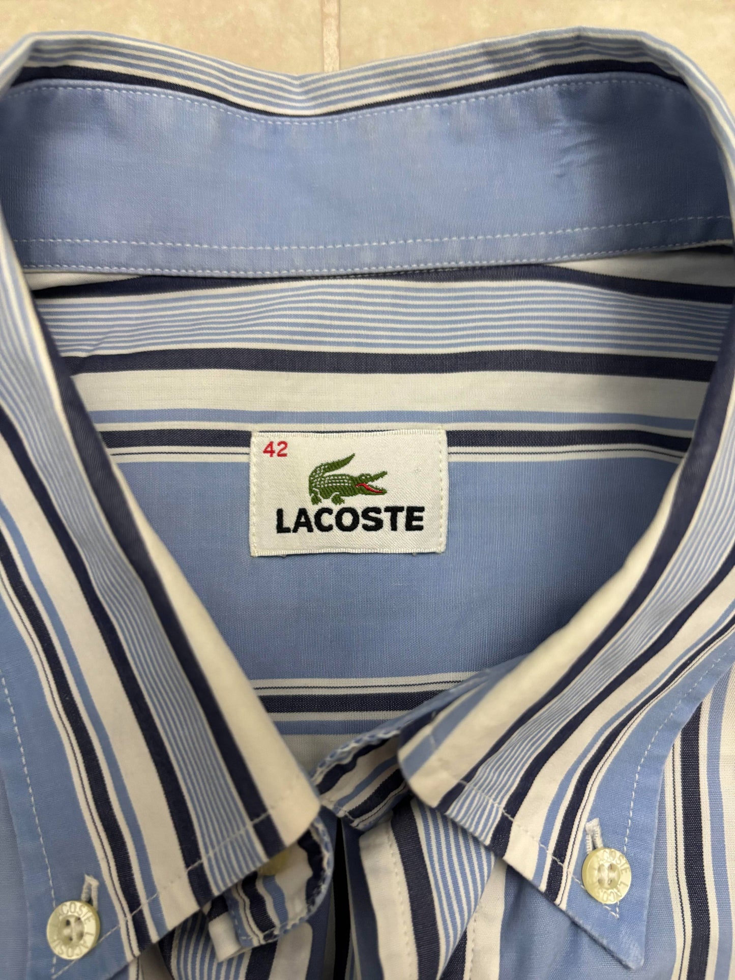 Lacoste Classic Fit Sky Blue & Navy Stripe Button-Down Shirt - XL