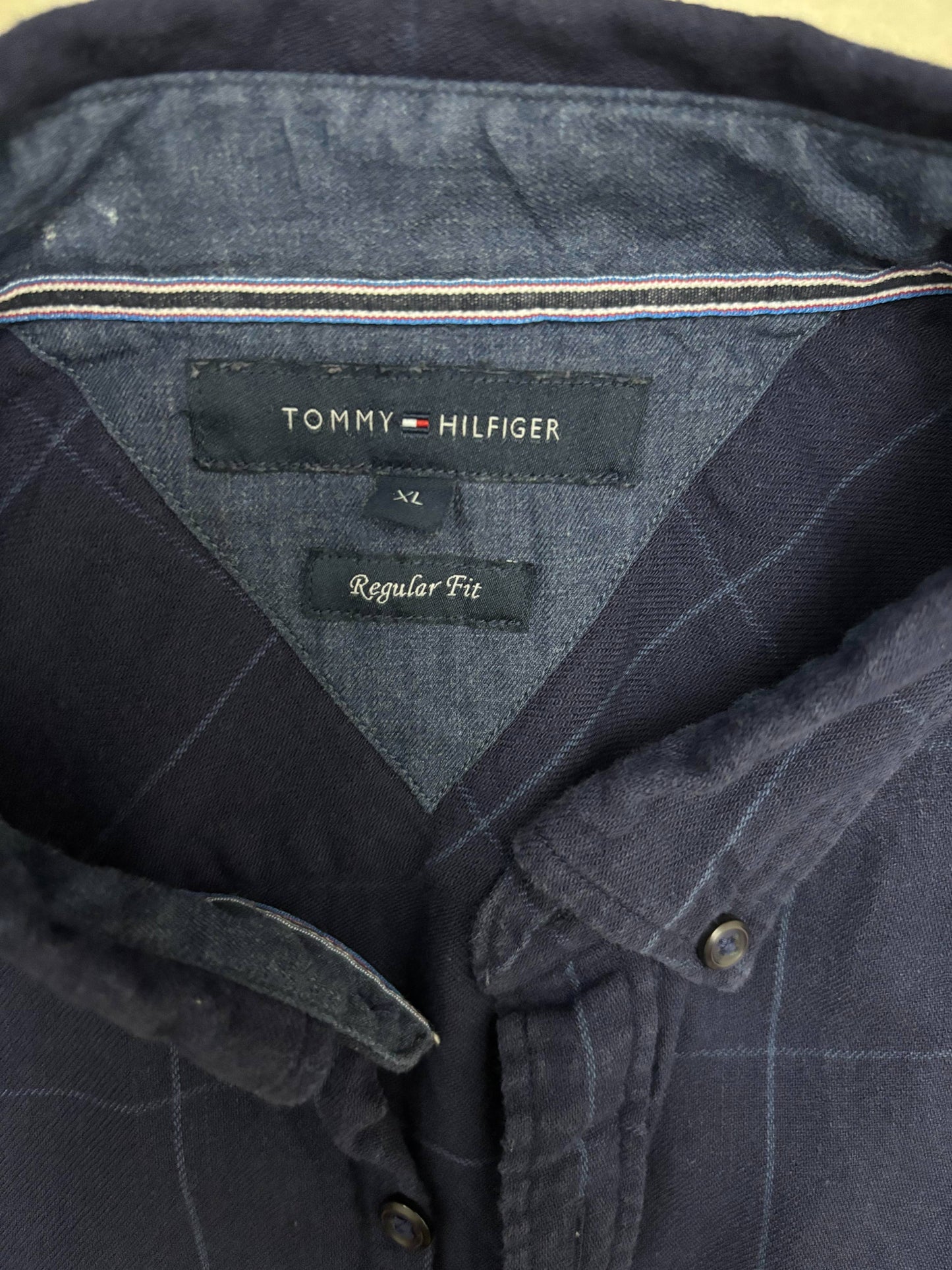 Tommy Hilfiger Regular Fit Navy Blue Windowpane Shirt - XL