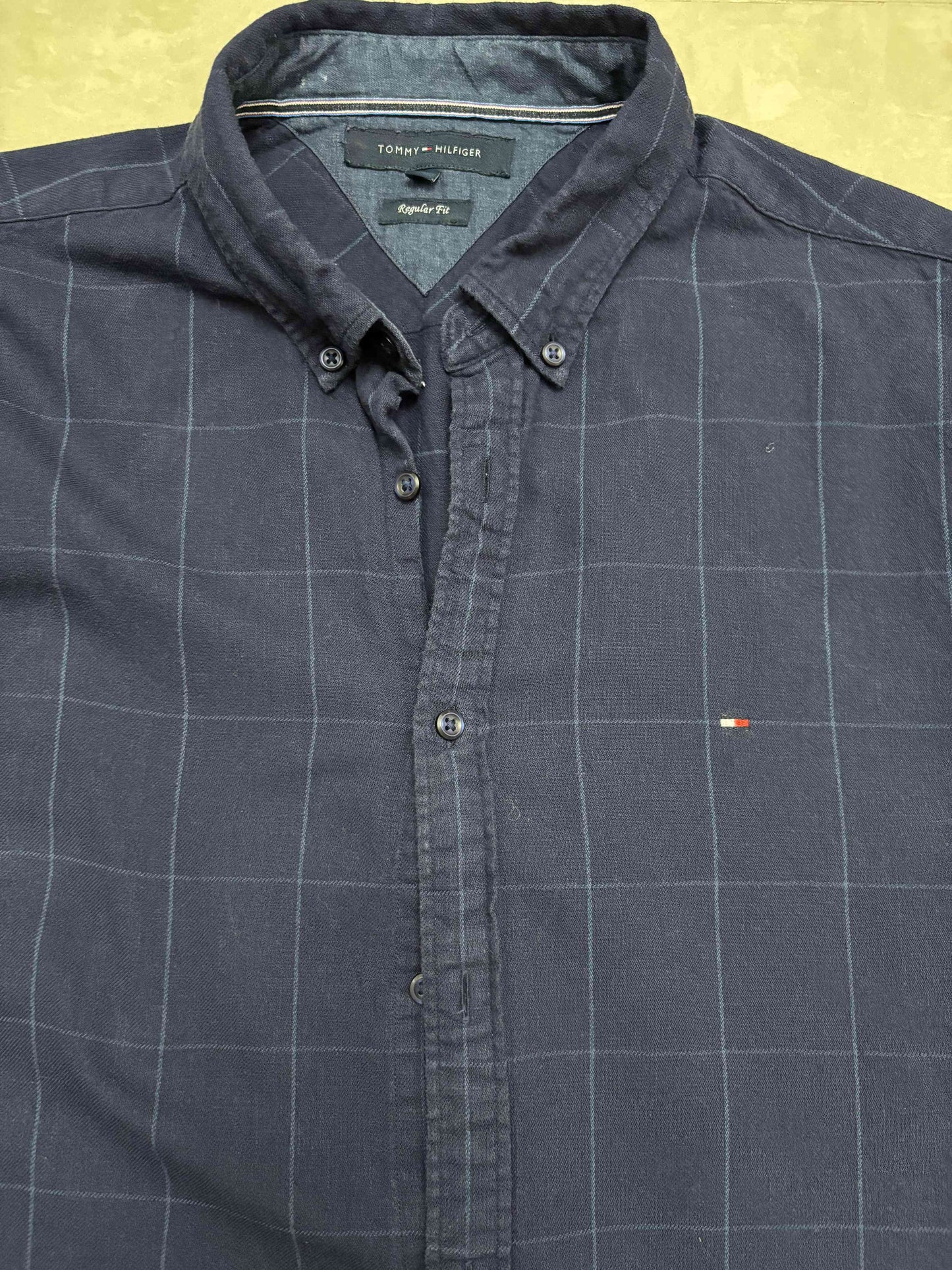 Tommy Hilfiger Regular Fit Navy Blue Windowpane Shirt - XL