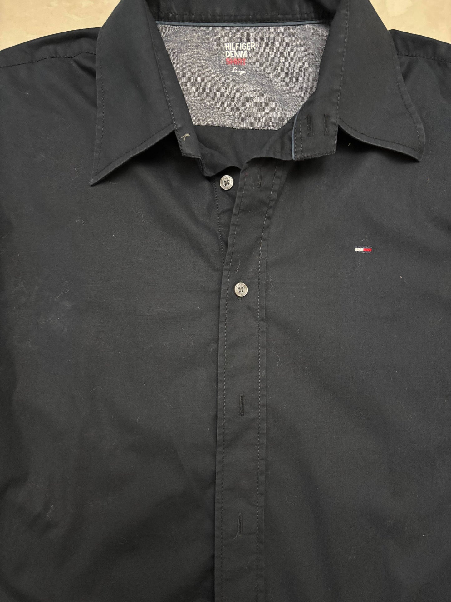 Tommy Hilfiger Denim Solid Black Button-Up Shirt - M