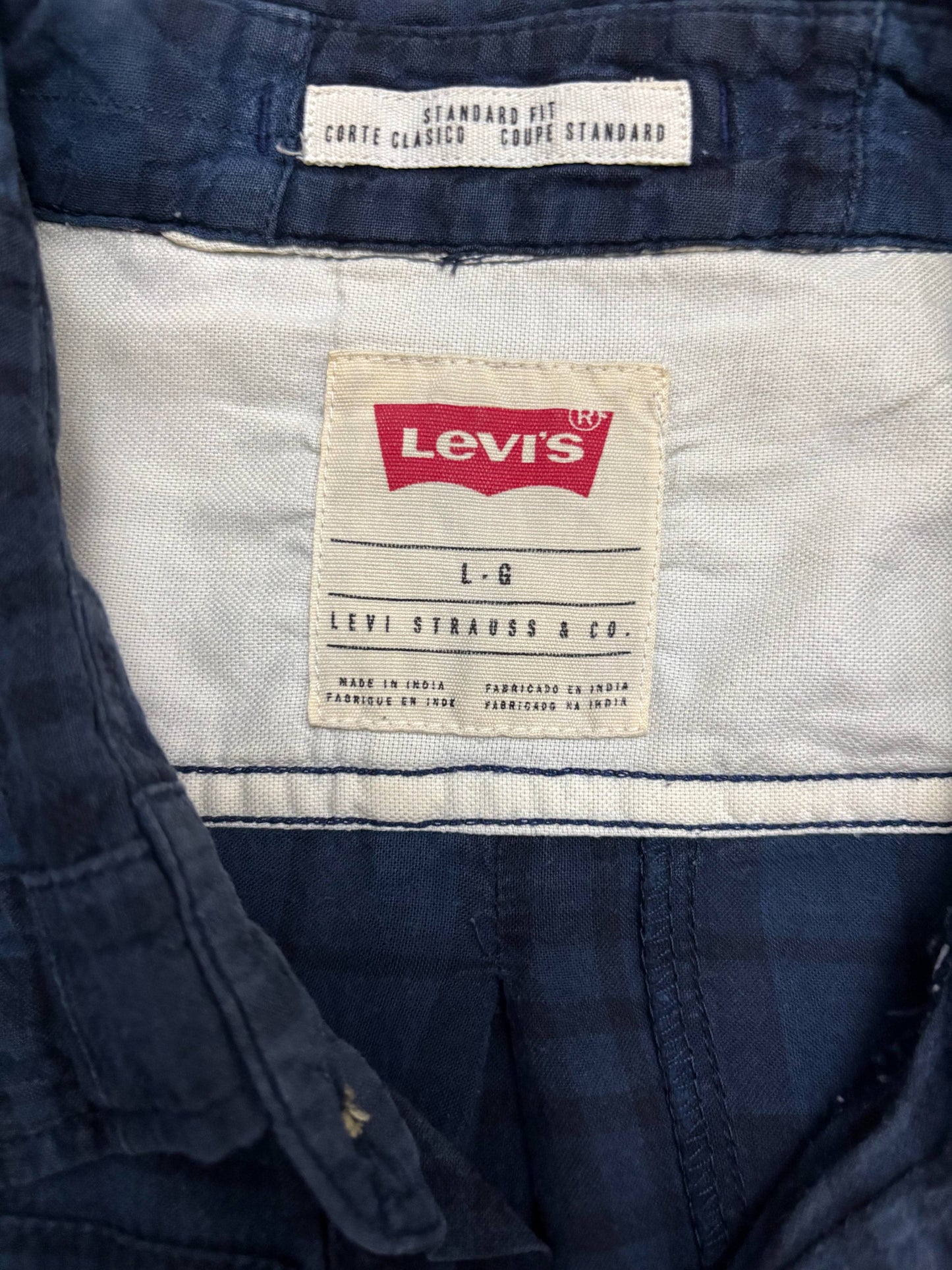 Levi's Standard Fit Patchwork Plaid Utility Navy Blue Shirt - L