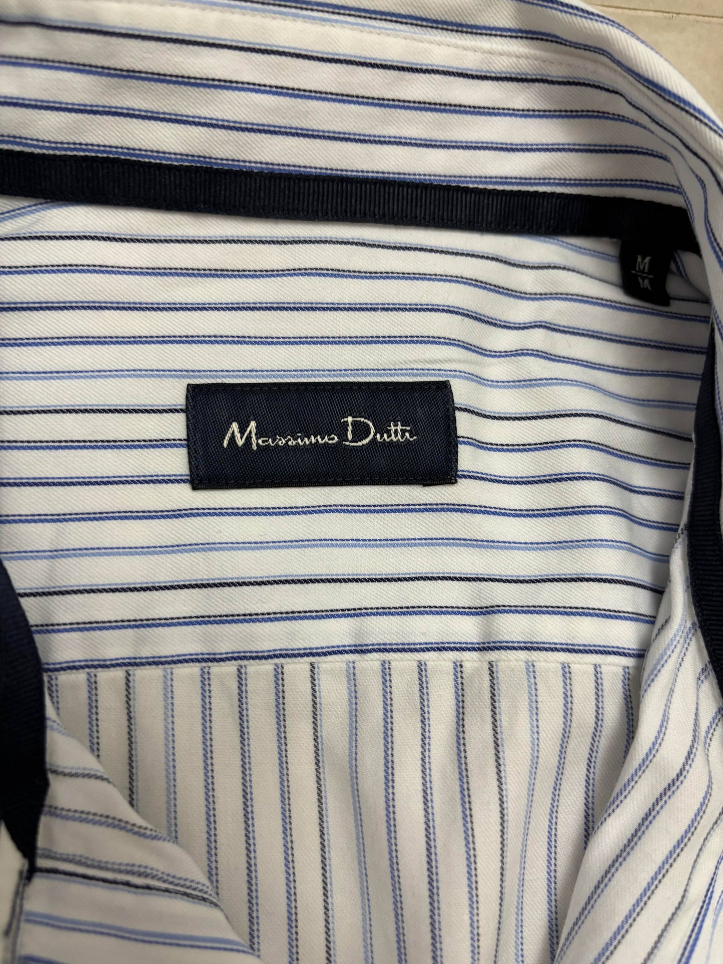Massimo Dutti Fine Stripe White & Blue Formal Button-Up Shirt - M