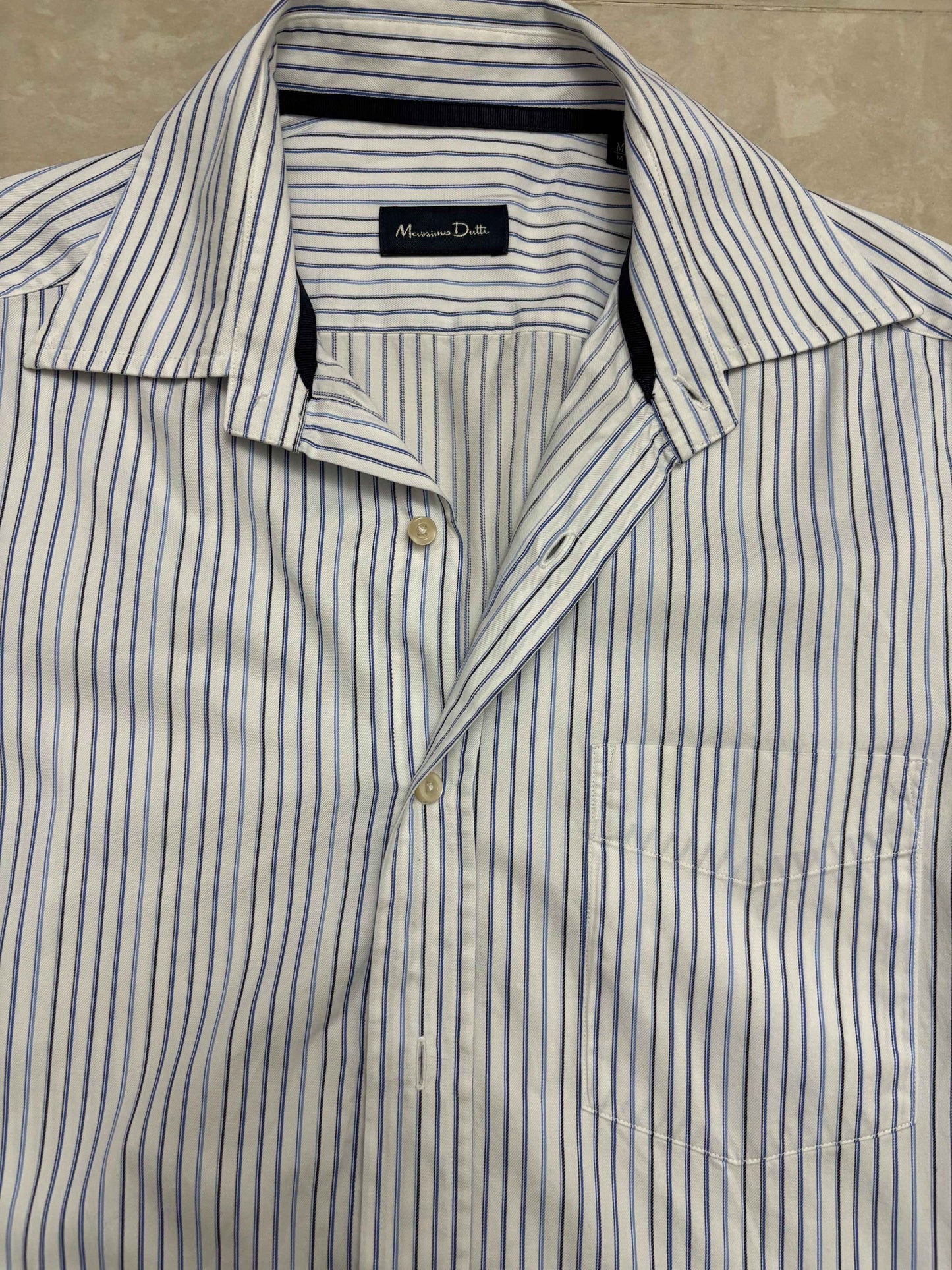 Massimo Dutti Fine Stripe White & Blue Formal Button-Up Shirt - M