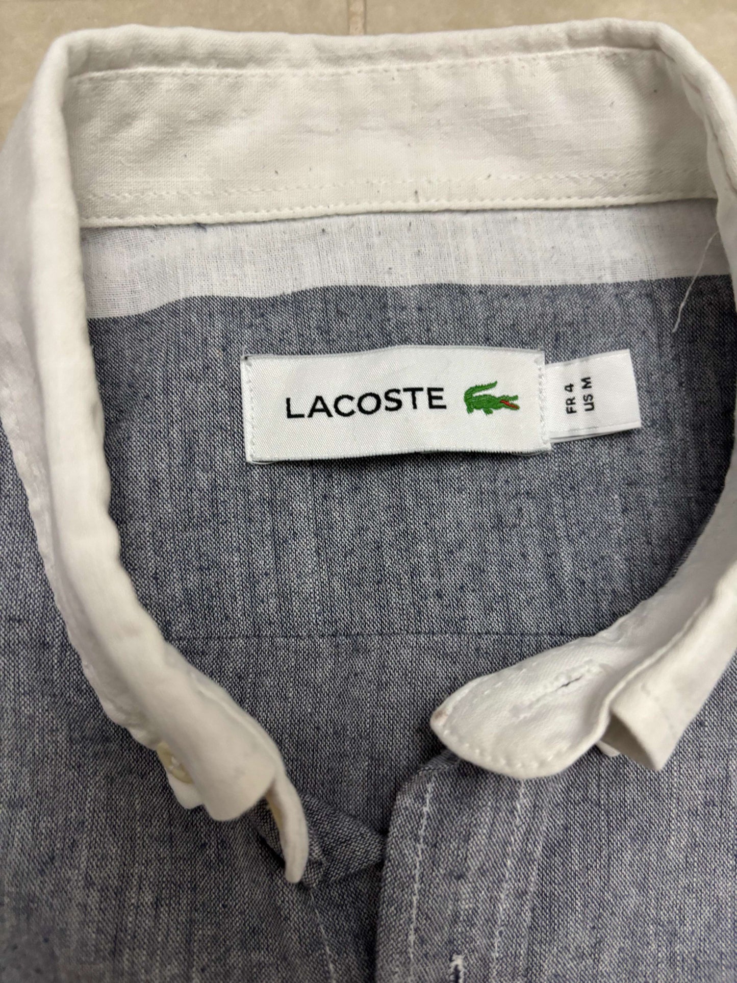 Lacoste Colorblock Gradient Stripe Cotton Indigo & White Shirt - M