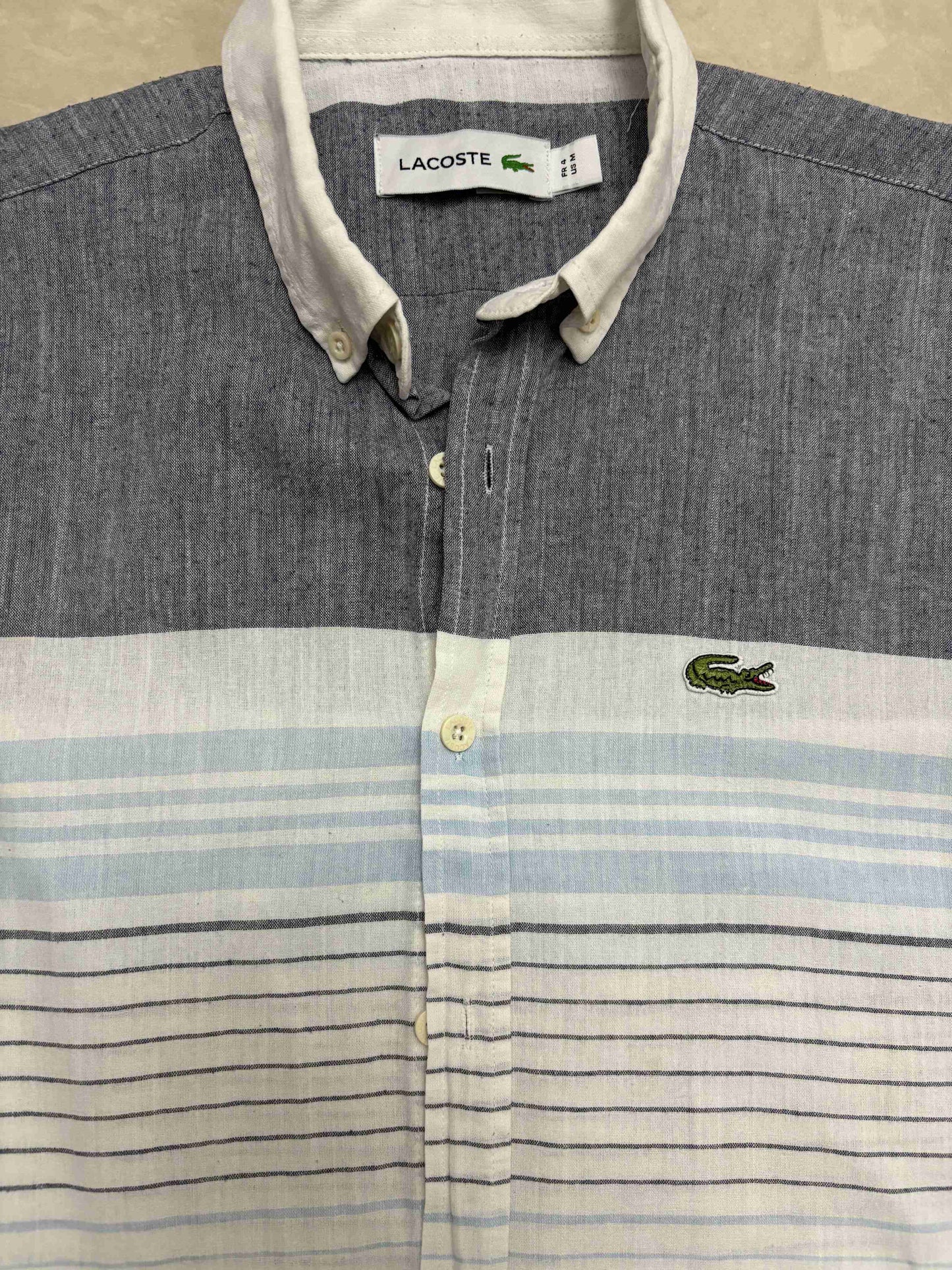 Lacoste Colorblock Gradient Stripe Cotton Indigo & White Shirt - M