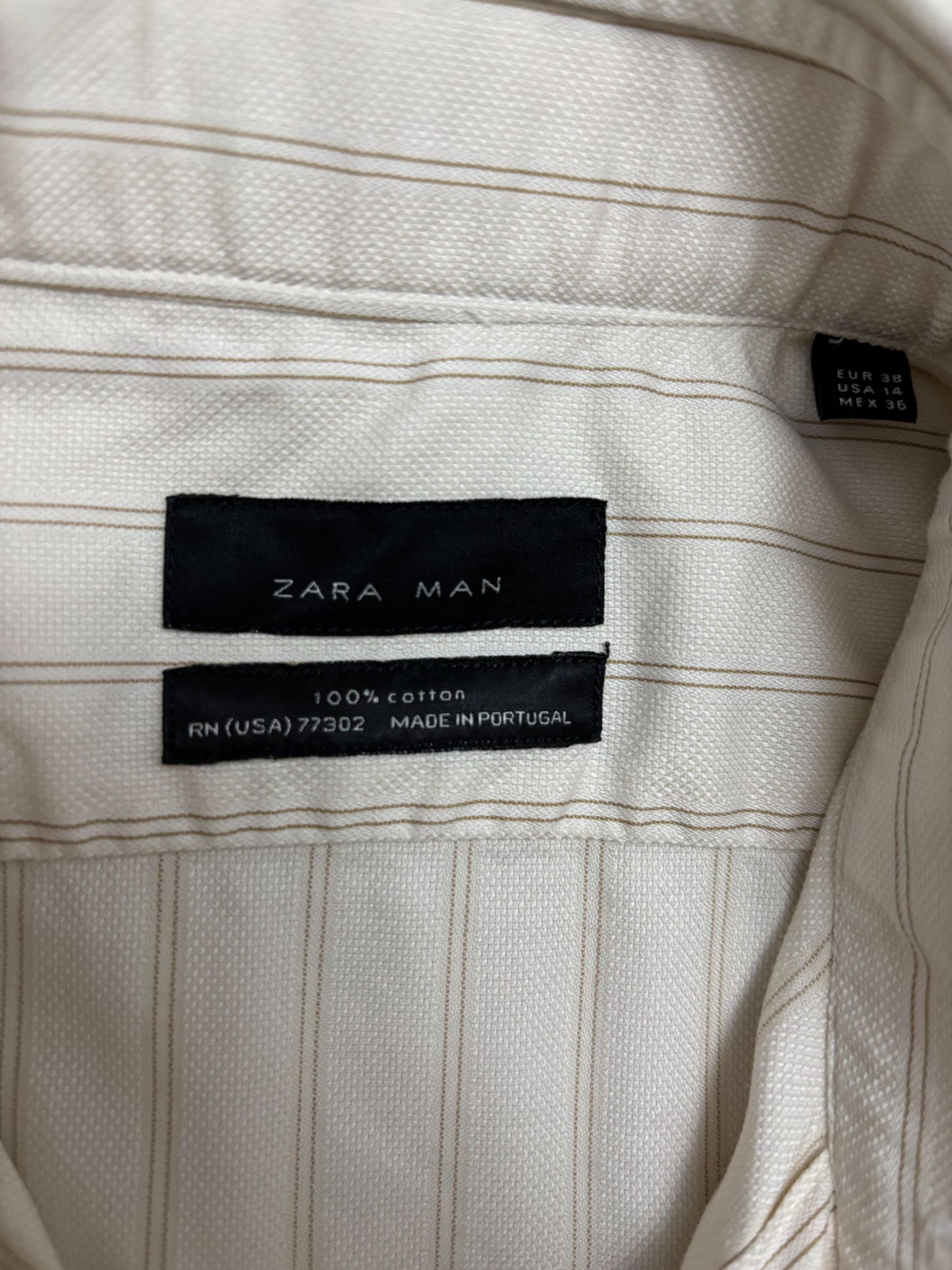Zara Man Pinstripe Cotton Cream Shirt - S
