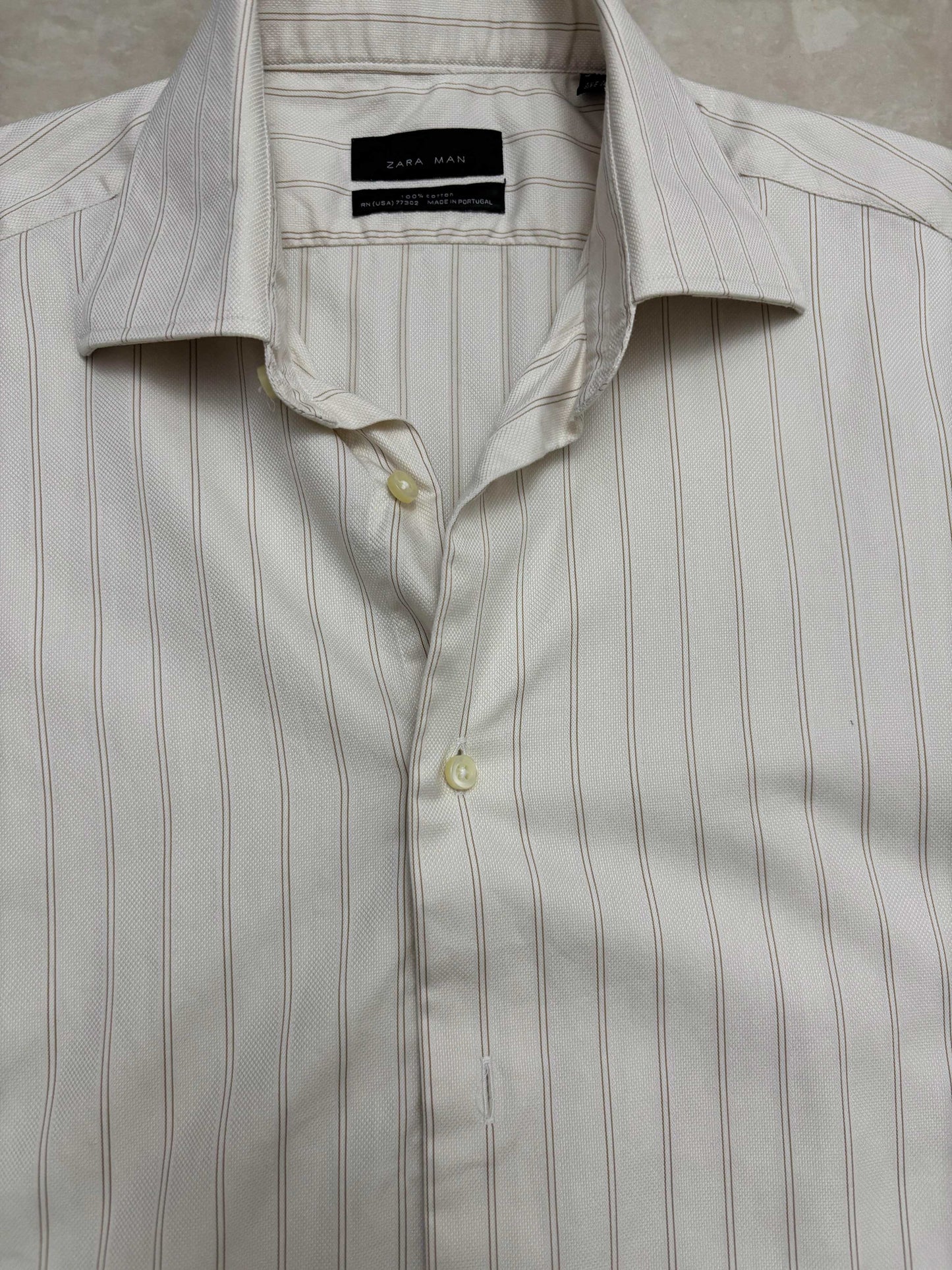 Zara Man Pinstripe Cotton Cream Shirt - S