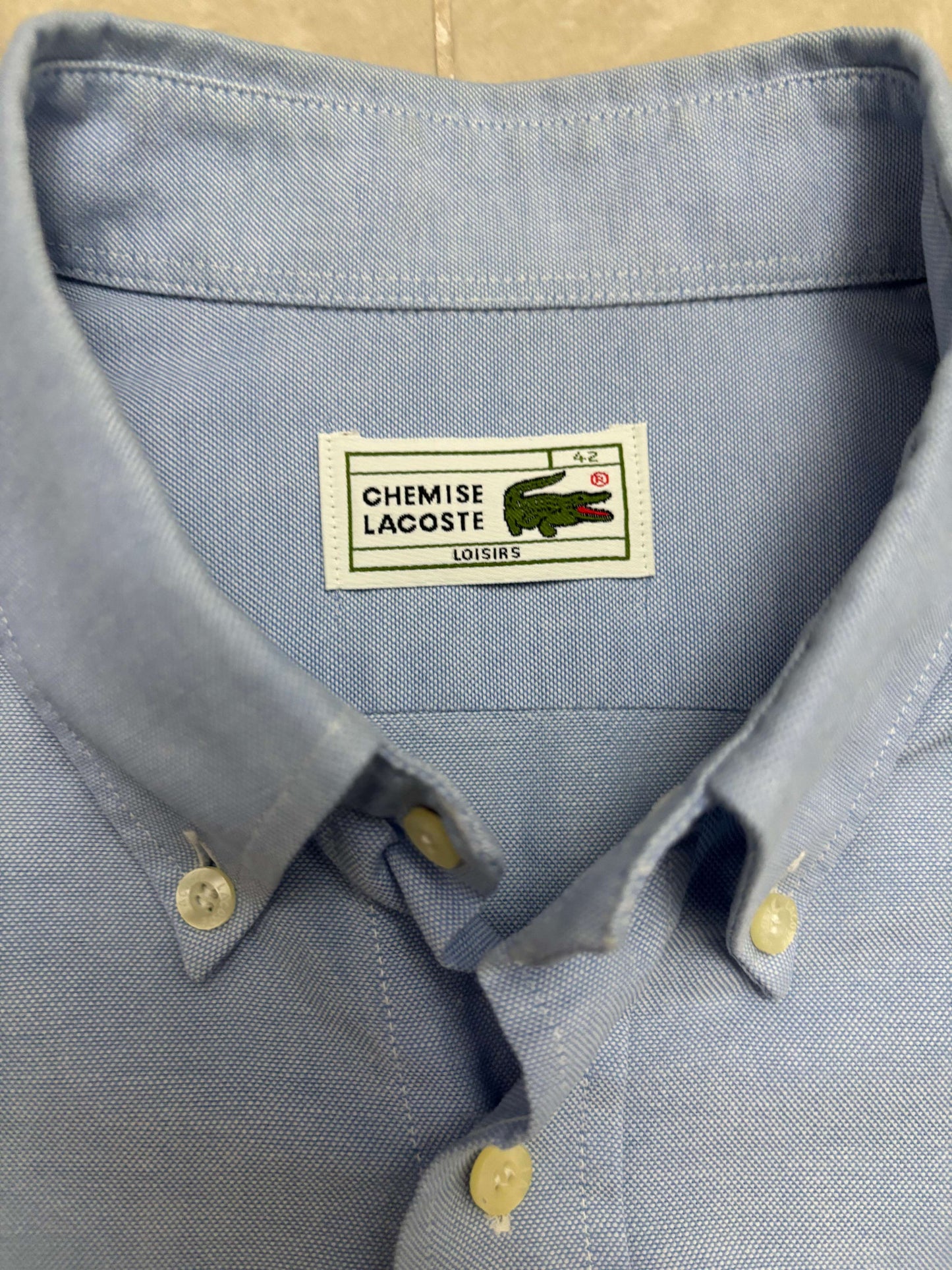 Lacoste Chemise Vintage Loisir Sky Blue Button Down Oxford Short Sleeve Shirt - XL