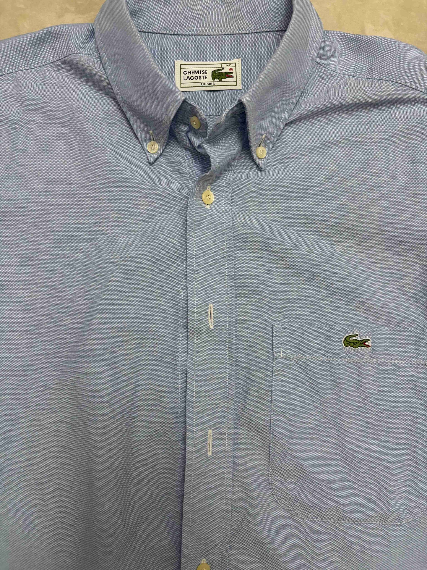Lacoste Chemise Vintage Loisir Sky Blue Button Down Oxford Short Sleeve Shirt - XL