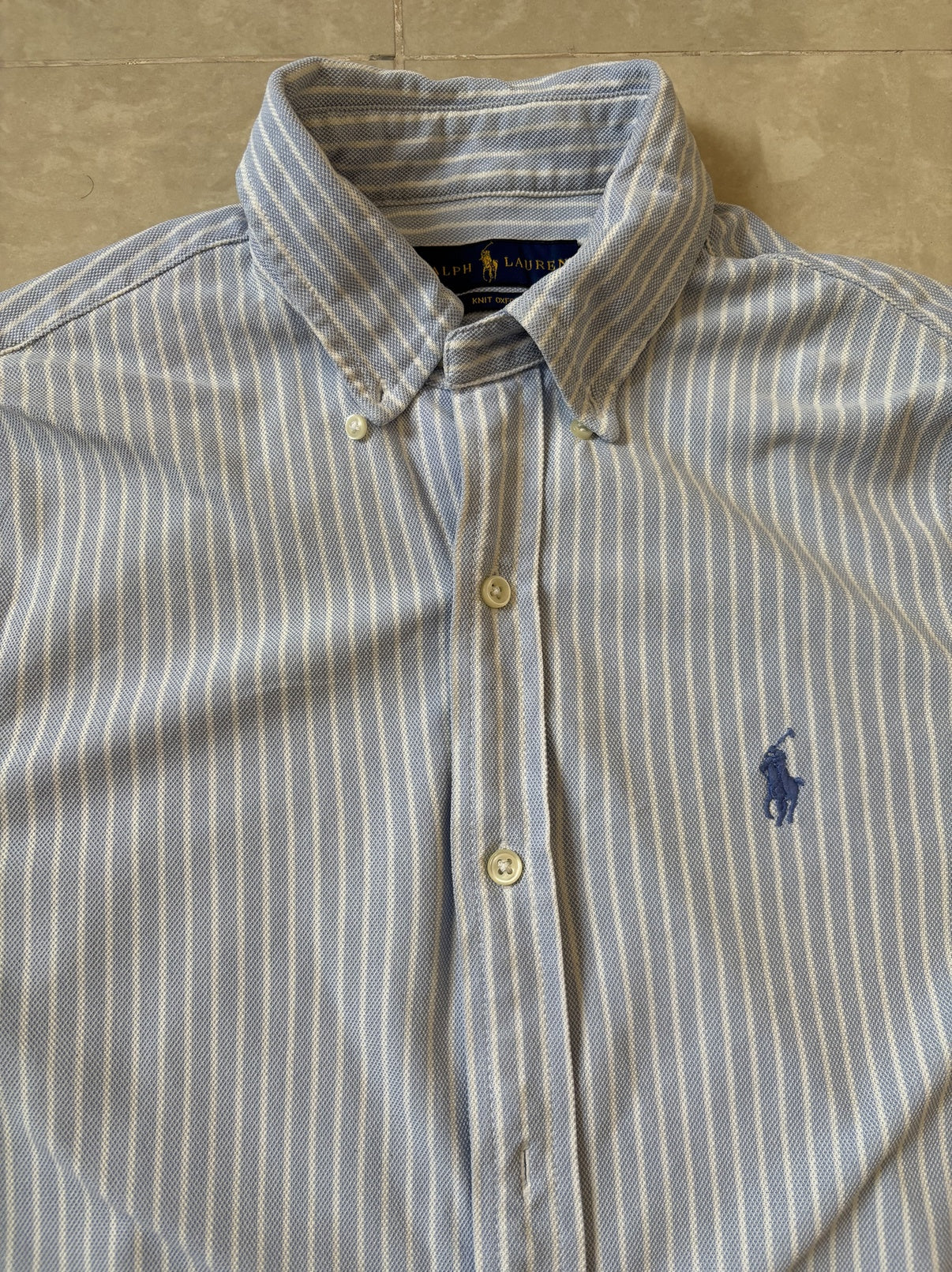 Ralph Lauren Knit Oxford Button-Up Blue & White Striped Shirt - XS