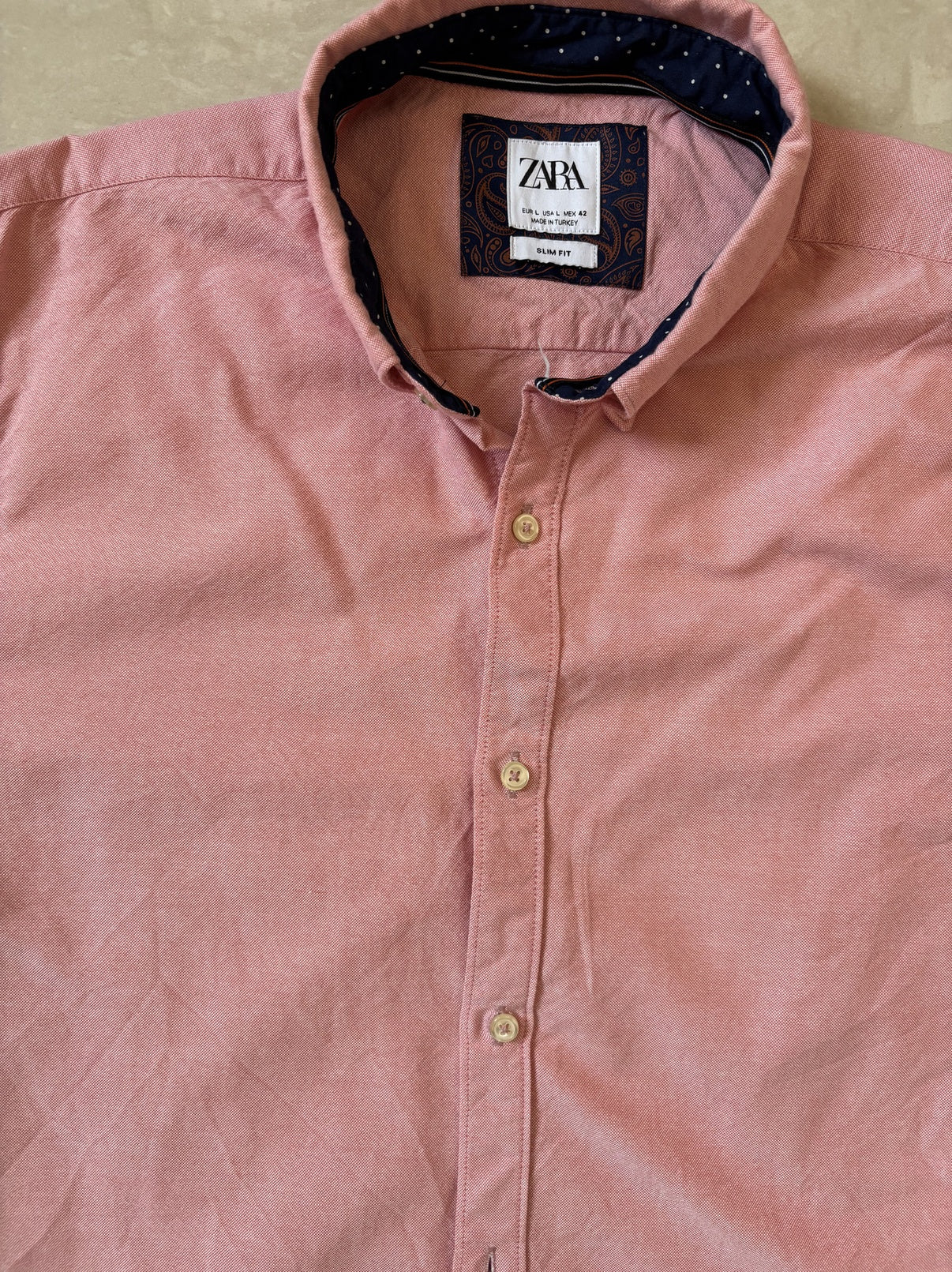 ZARA Slim Fit Oxford Long Sleeve Pink Shirt - S