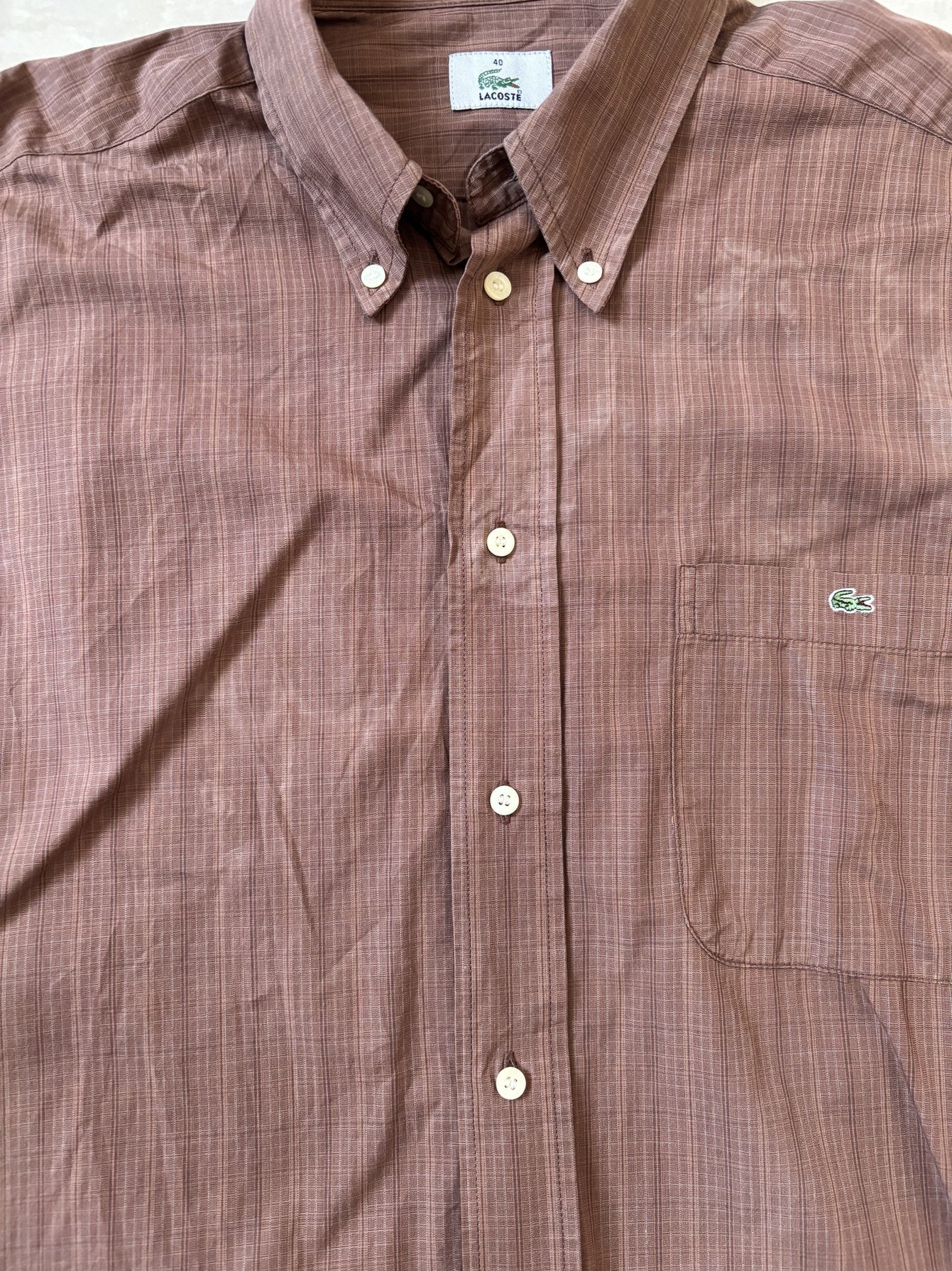 Lacoste Plaid Button-Up Long Sleeve Brown Shirt - M