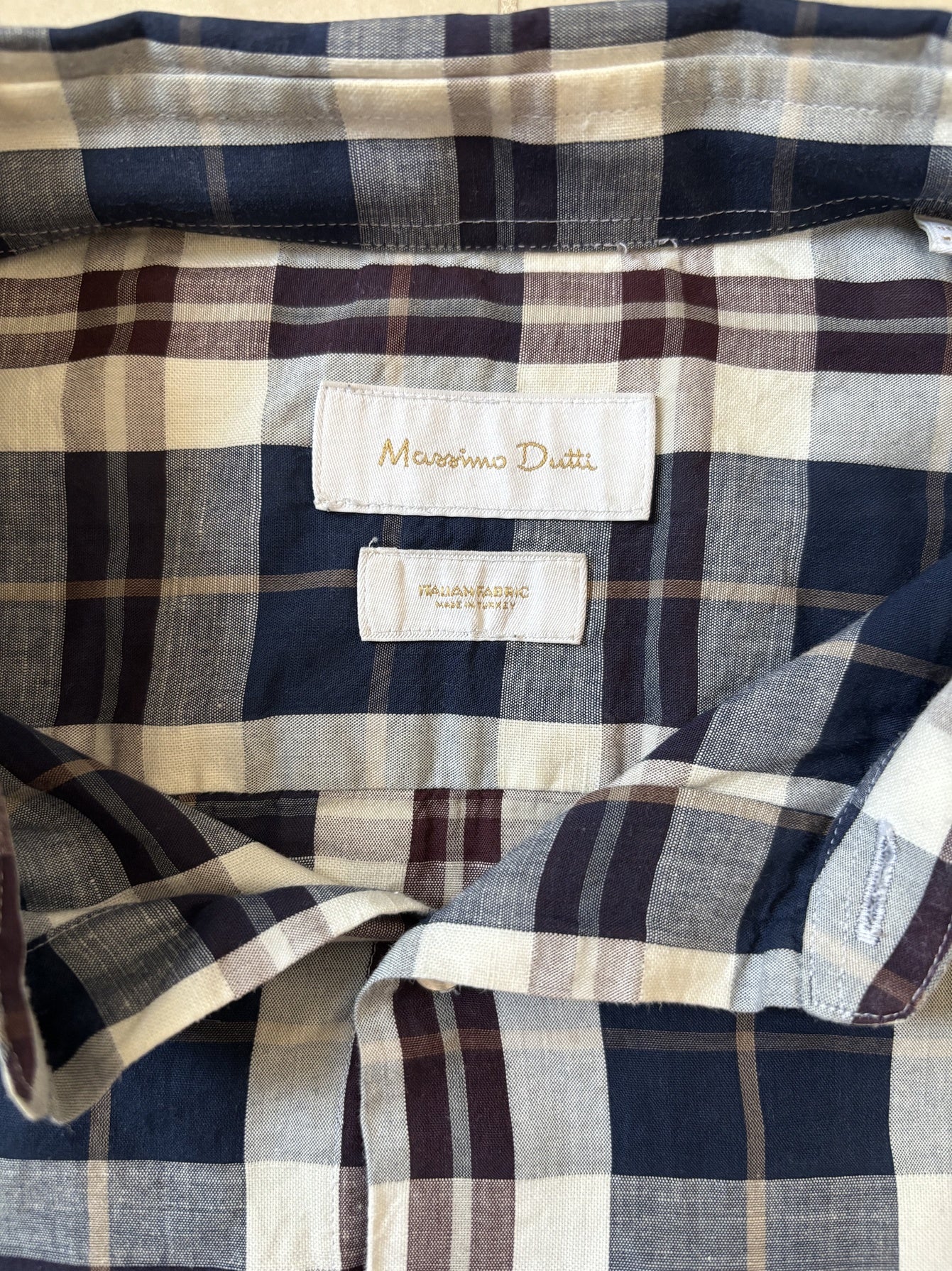 Massimo Dutti Blue & Burgundy Checked Shirt - S