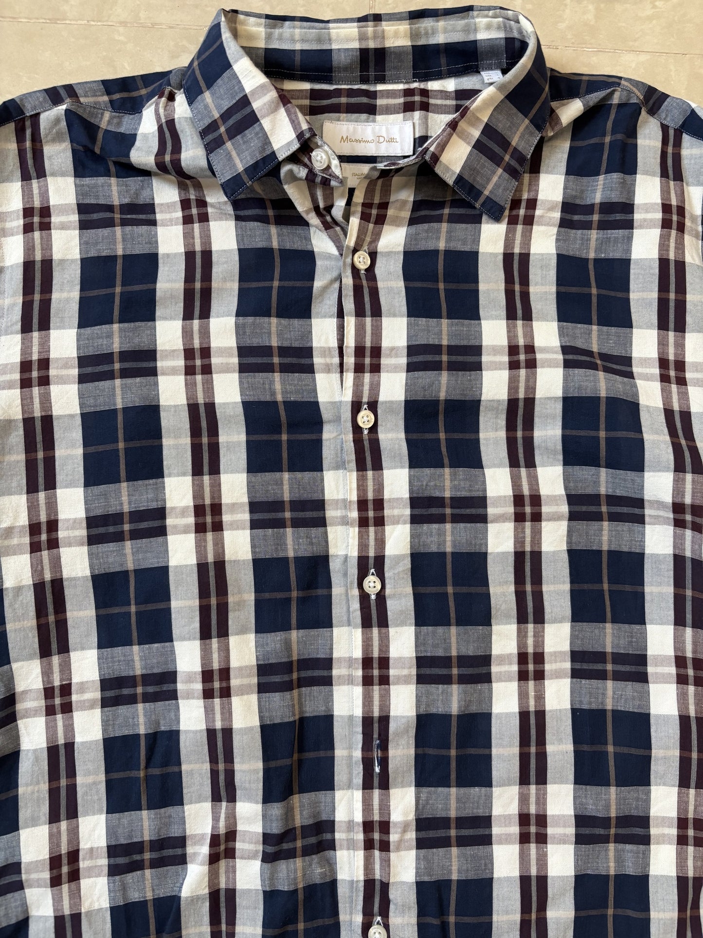 Massimo Dutti Blue & Burgundy Checked Shirt - S