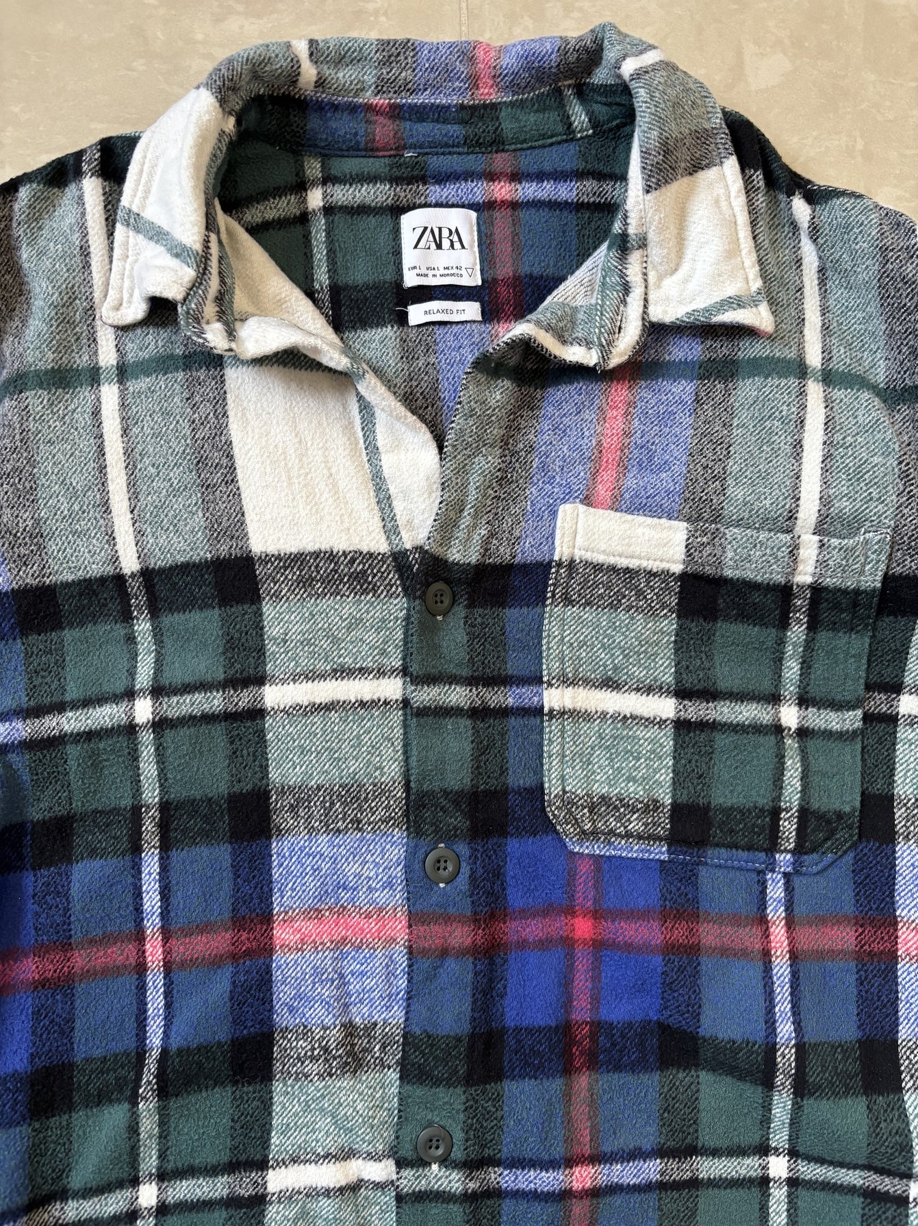 ZARA Relaxed Fit Fleece Roll Tab Sleeve Multicolor Shacket Shirt - M
