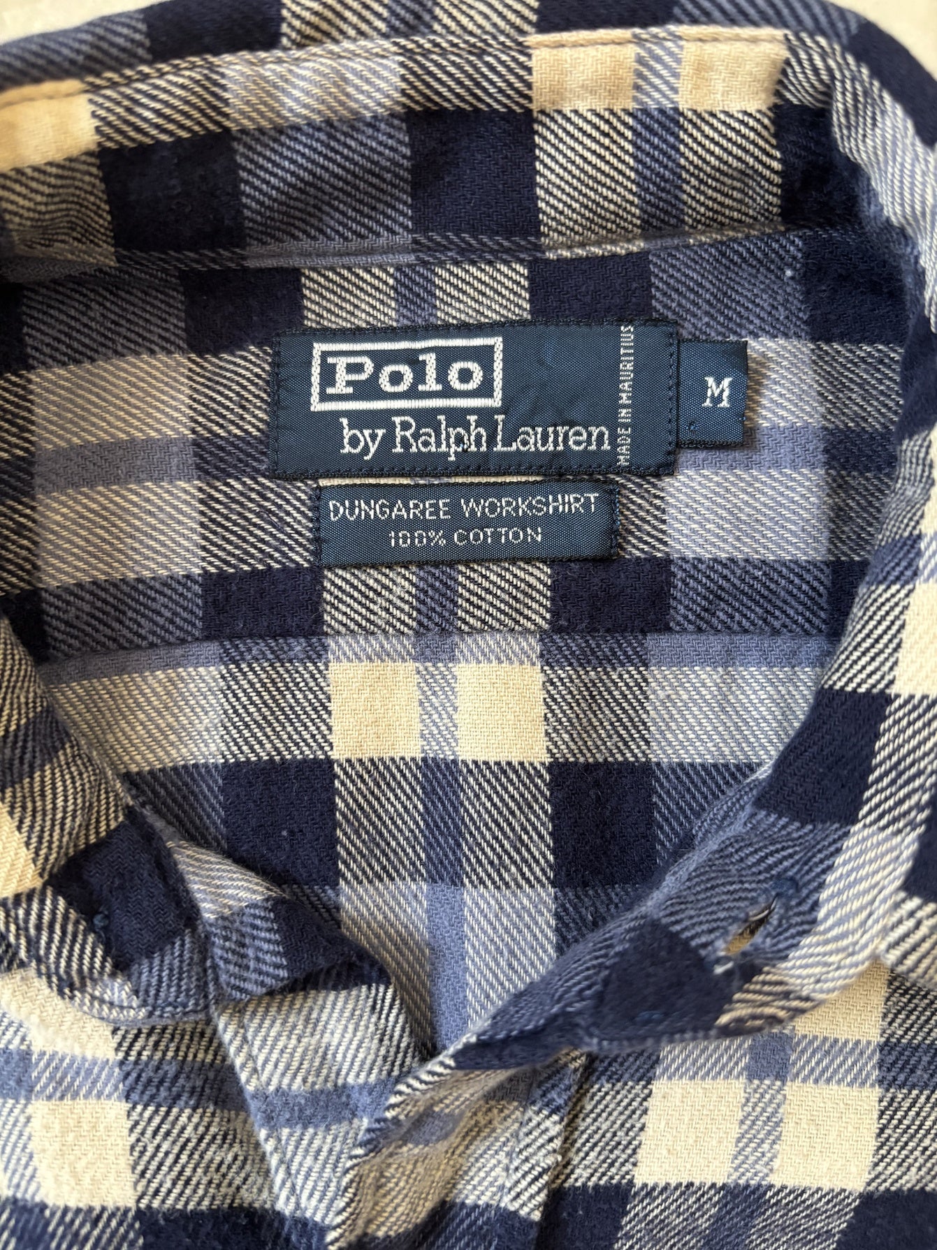 Ralph Lauren Dungaree Blue & Cream Checks Polo shirt - S