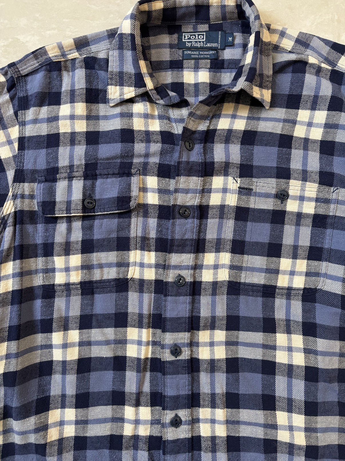 Ralph Lauren Dungaree Blue & Cream Checks Polo shirt - S