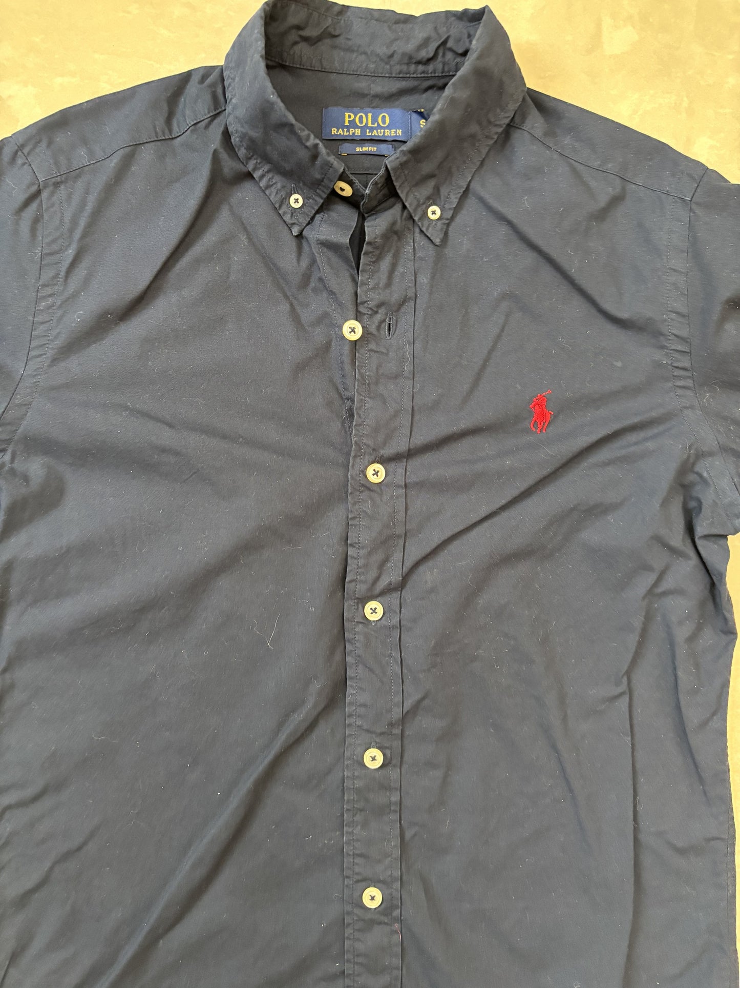 Ralph Lauren Slim Fit Navy Blue Oxford Polo Shirt - XS