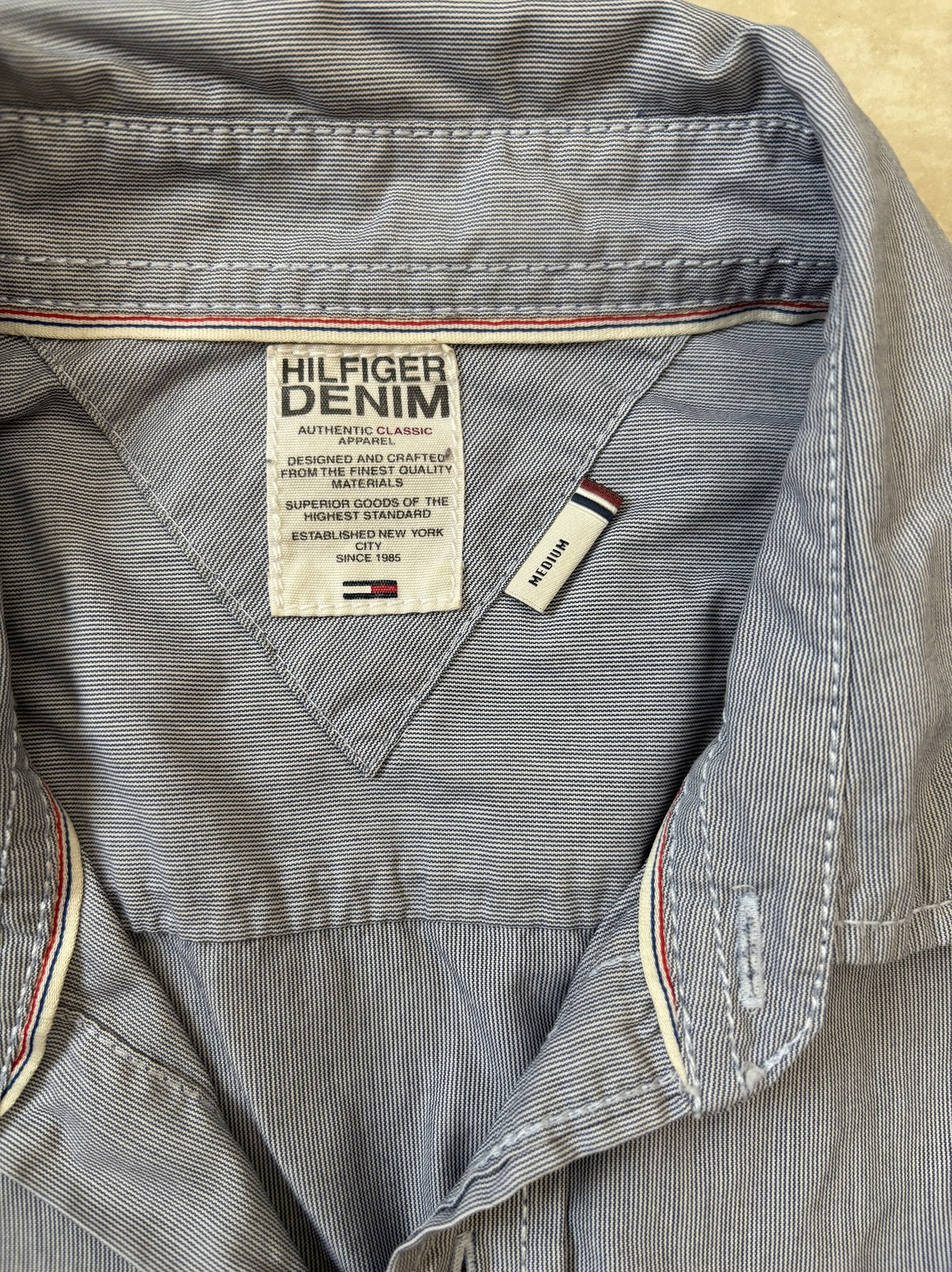 Tommy Hilfiger Micro-Striped Button-Down Denim Blue Shirt - XS