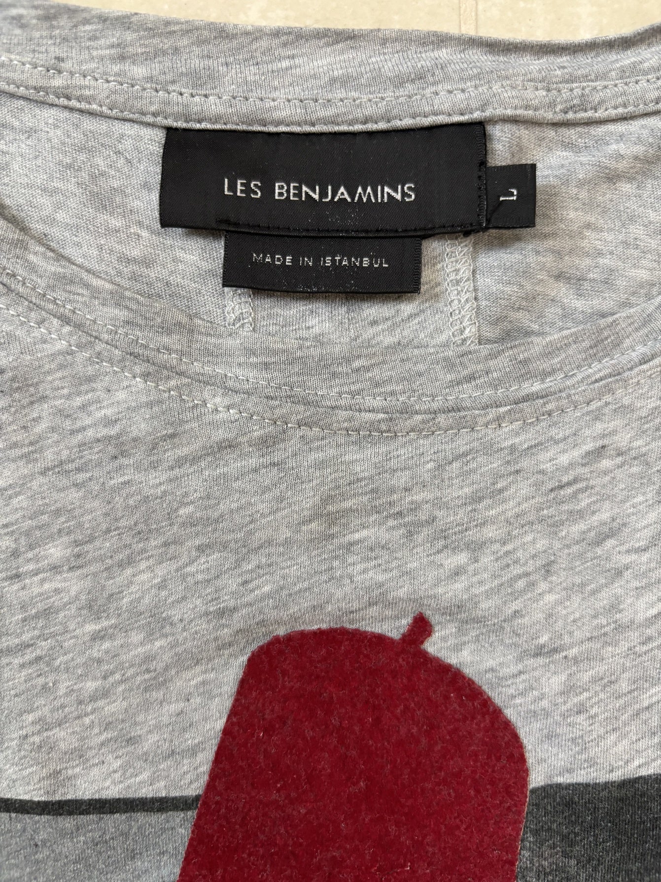 Les Benjamins Grey Sultan Graphic with Red Fez T-Shirt - S