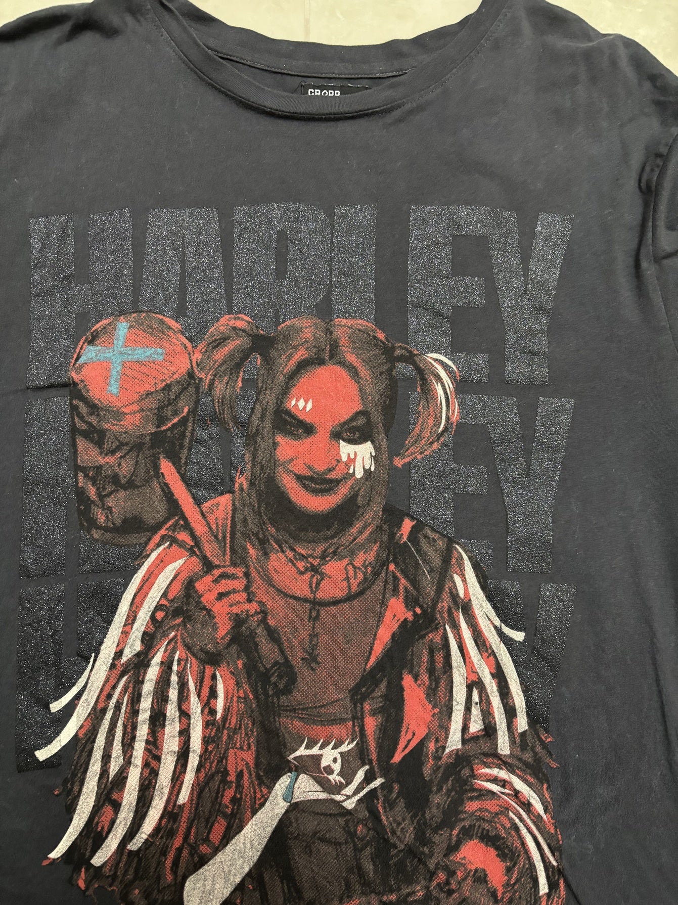 Cropp Harley Quinn with Sparkle Graphic T-Shirt- M