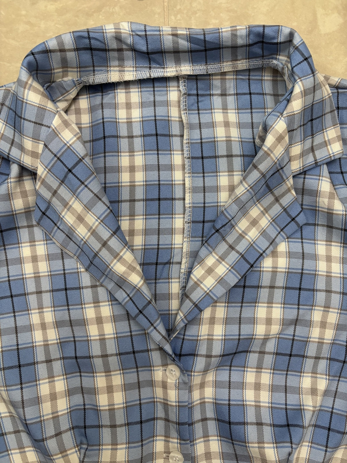 Plaid Blue & White Button-Down Crop Shirt - XS