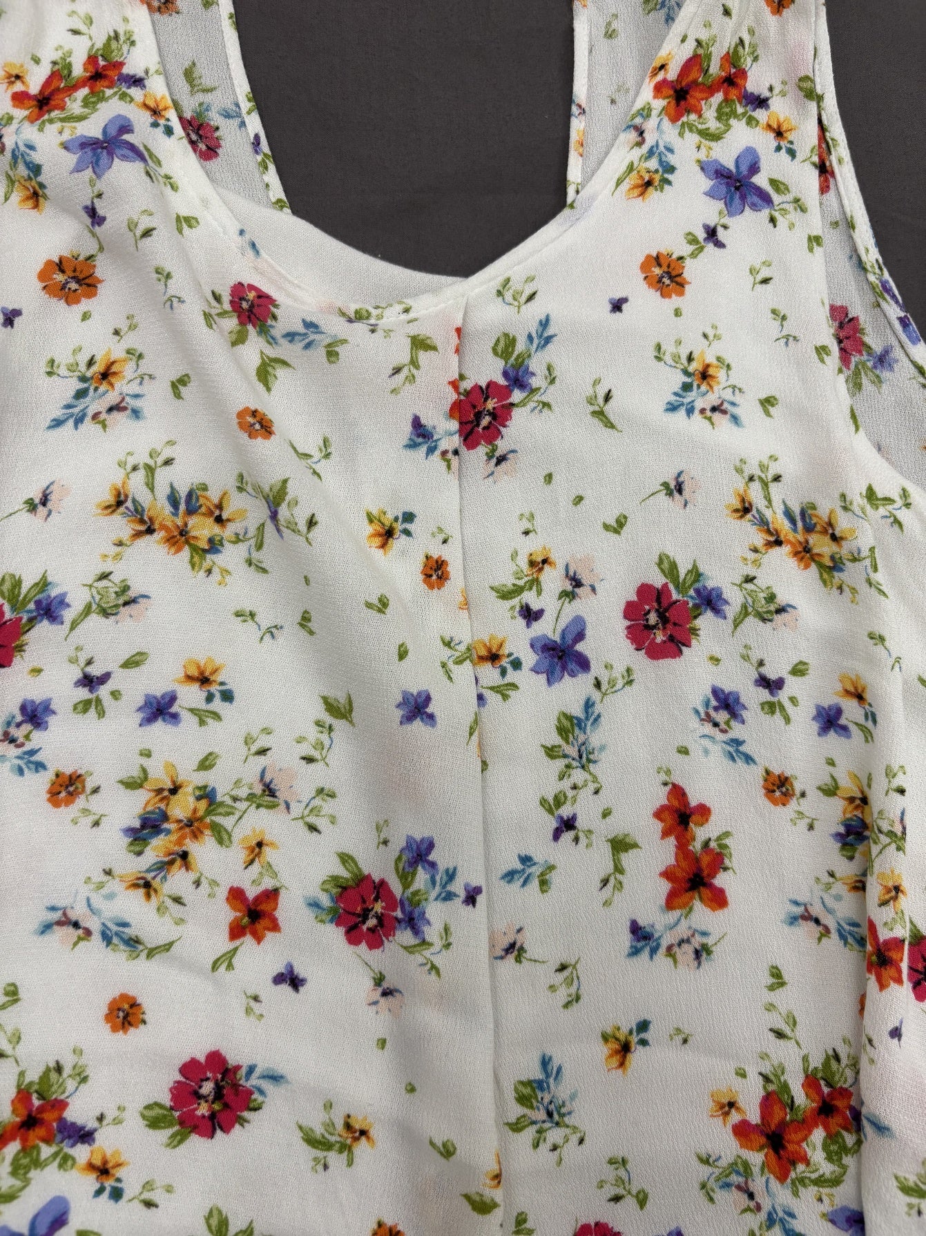 Bershka White Multicolor Floral Sleeveless Chiffon Top - XS