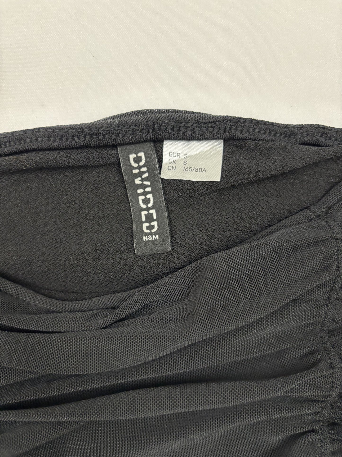 H&M Divided Ruched Mesh Long Sleeve Black Crop Top - XS