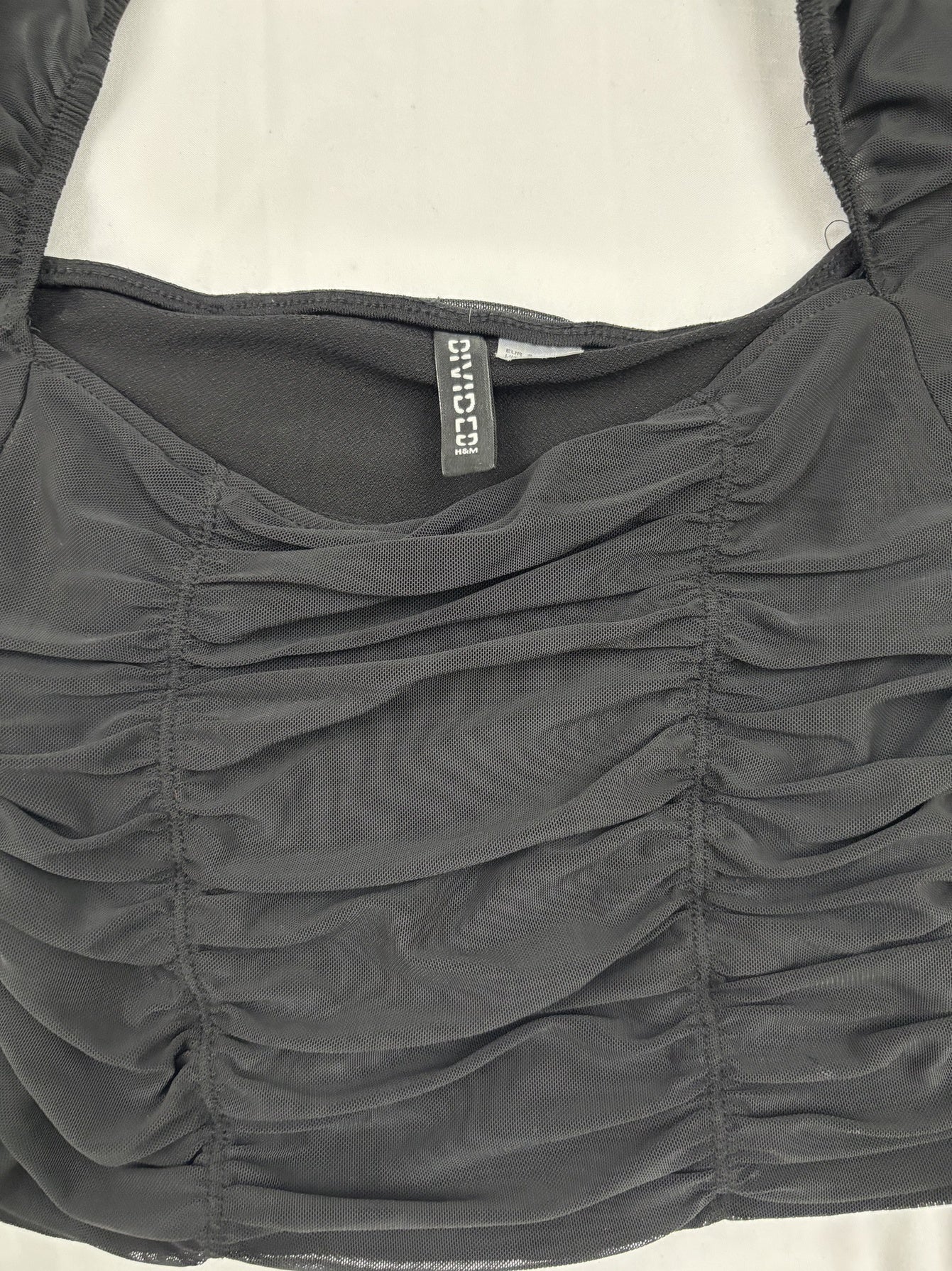 H&M Divided Ruched Mesh Long Sleeve Black Crop Top - XS