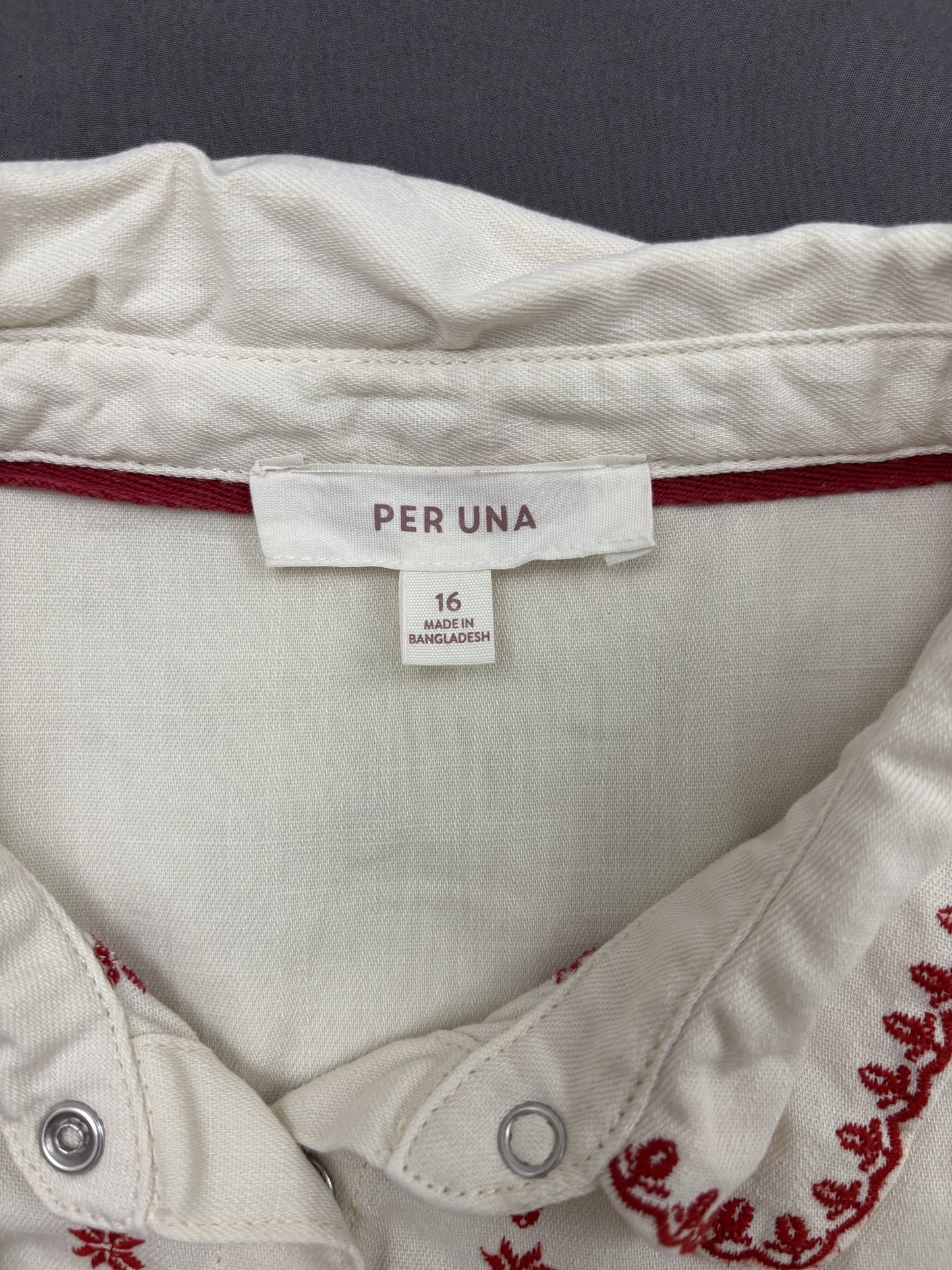 Per Una Embroidered Cotton Button-Up White Shirt - XXL
