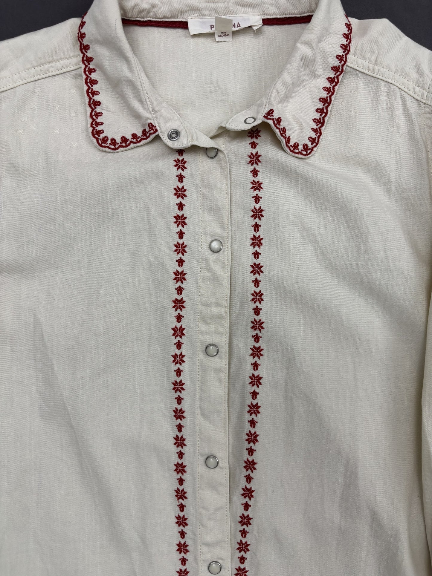 Per Una Embroidered Cotton Button-Up White Shirt - XXL