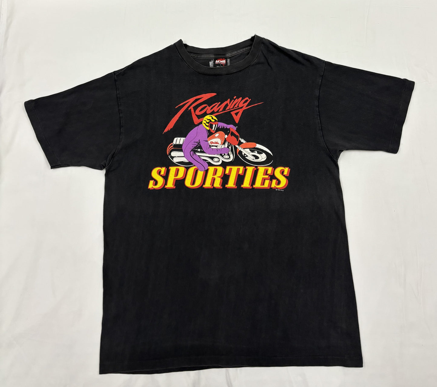ACME Merchandising Vintage Roaring Sporties Graphic Black T-Shirt- M