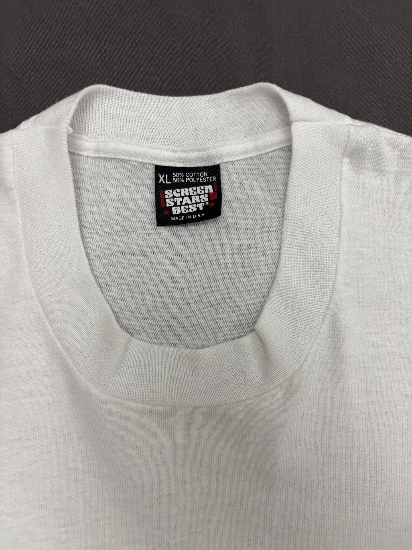 Vintage Made in USA Screen Stars Best Dinosaur Postal Stamp stuff Graphic White T-Shirt - L