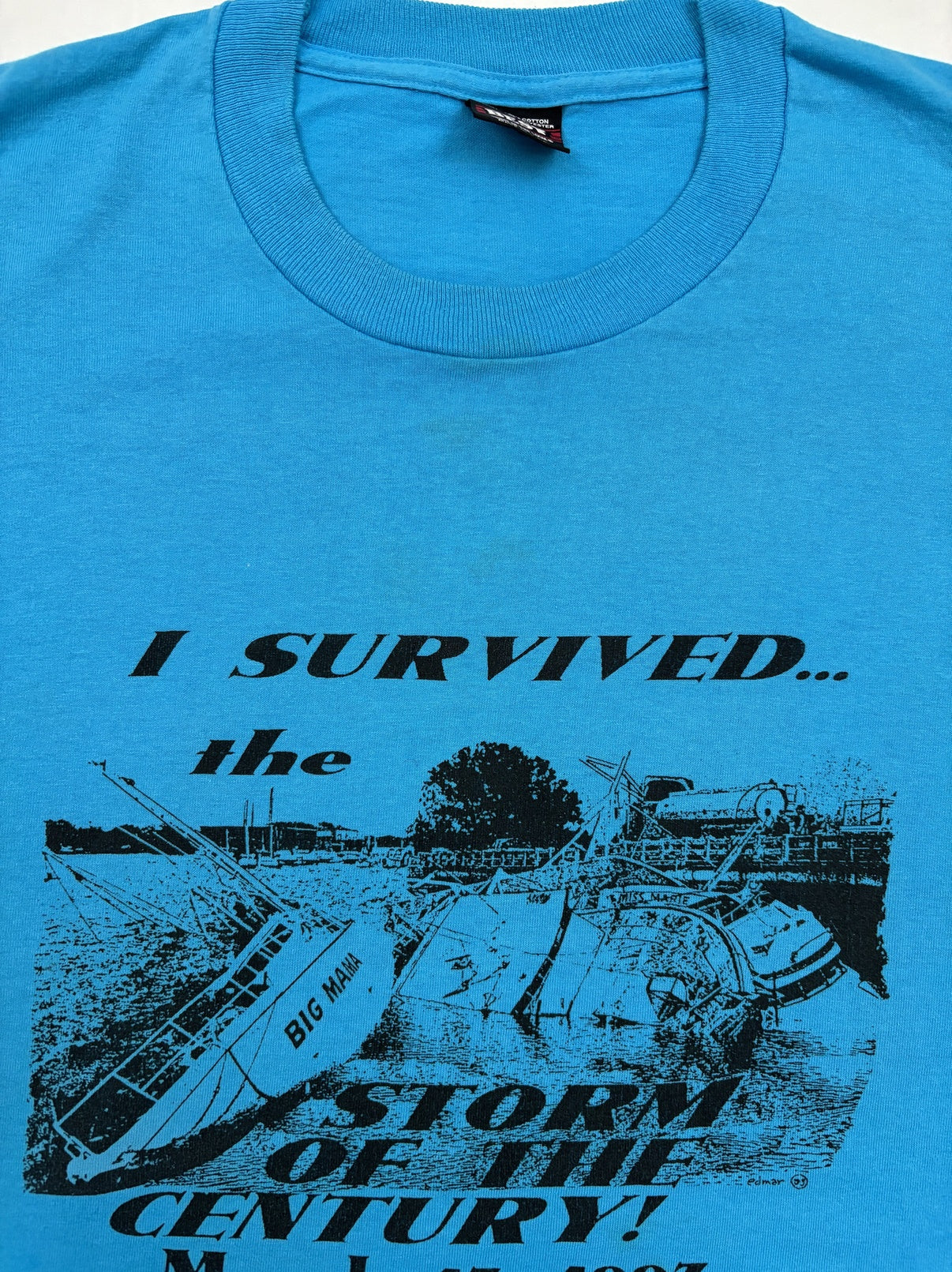 Fruit of the Loom "I Survived the Storm of the Century" Graphic Blue T-Shirt - XL
