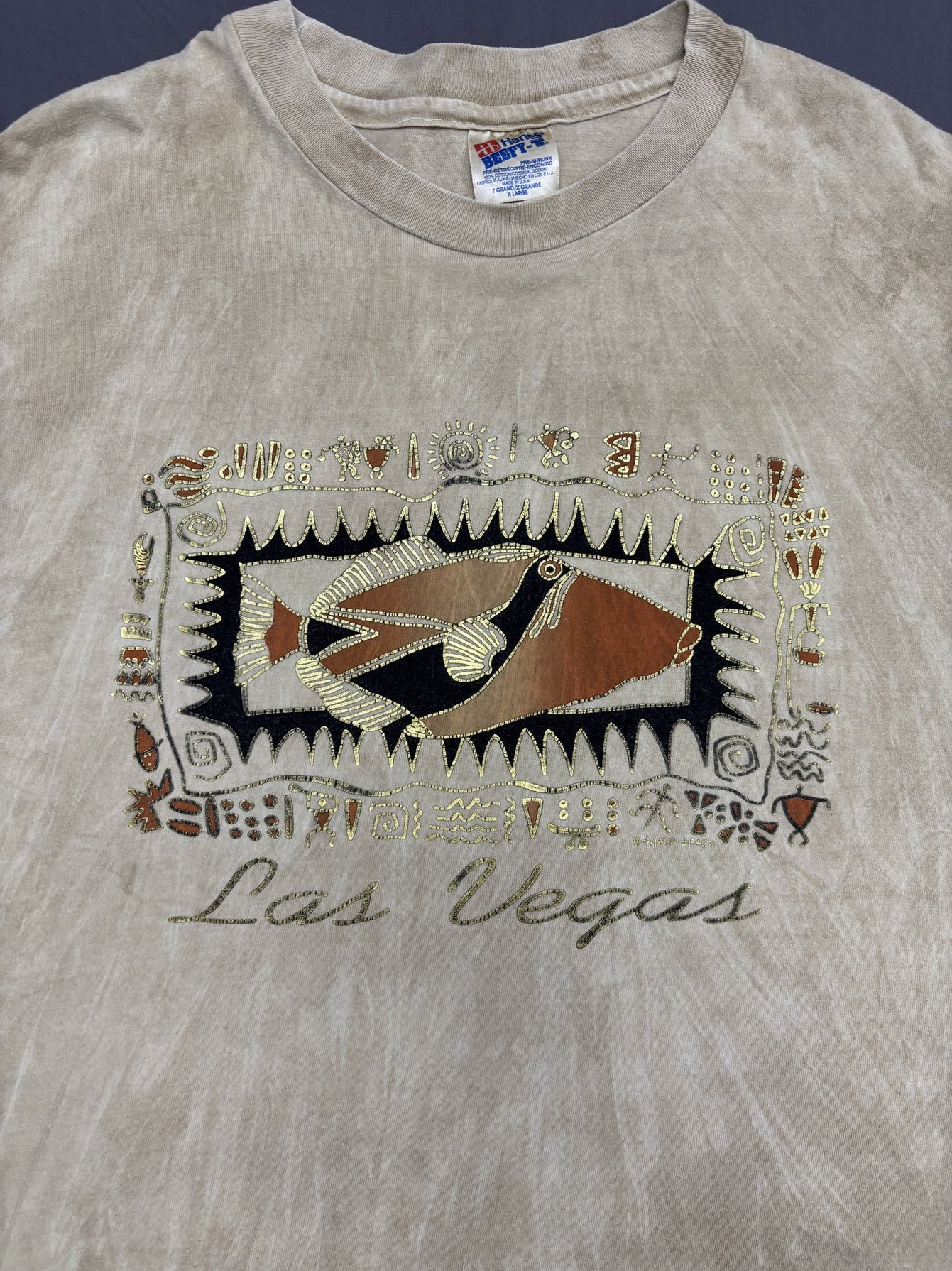 Hanes Beefy-T "Las Vegas" Graphic Beige T-Shirt - XL