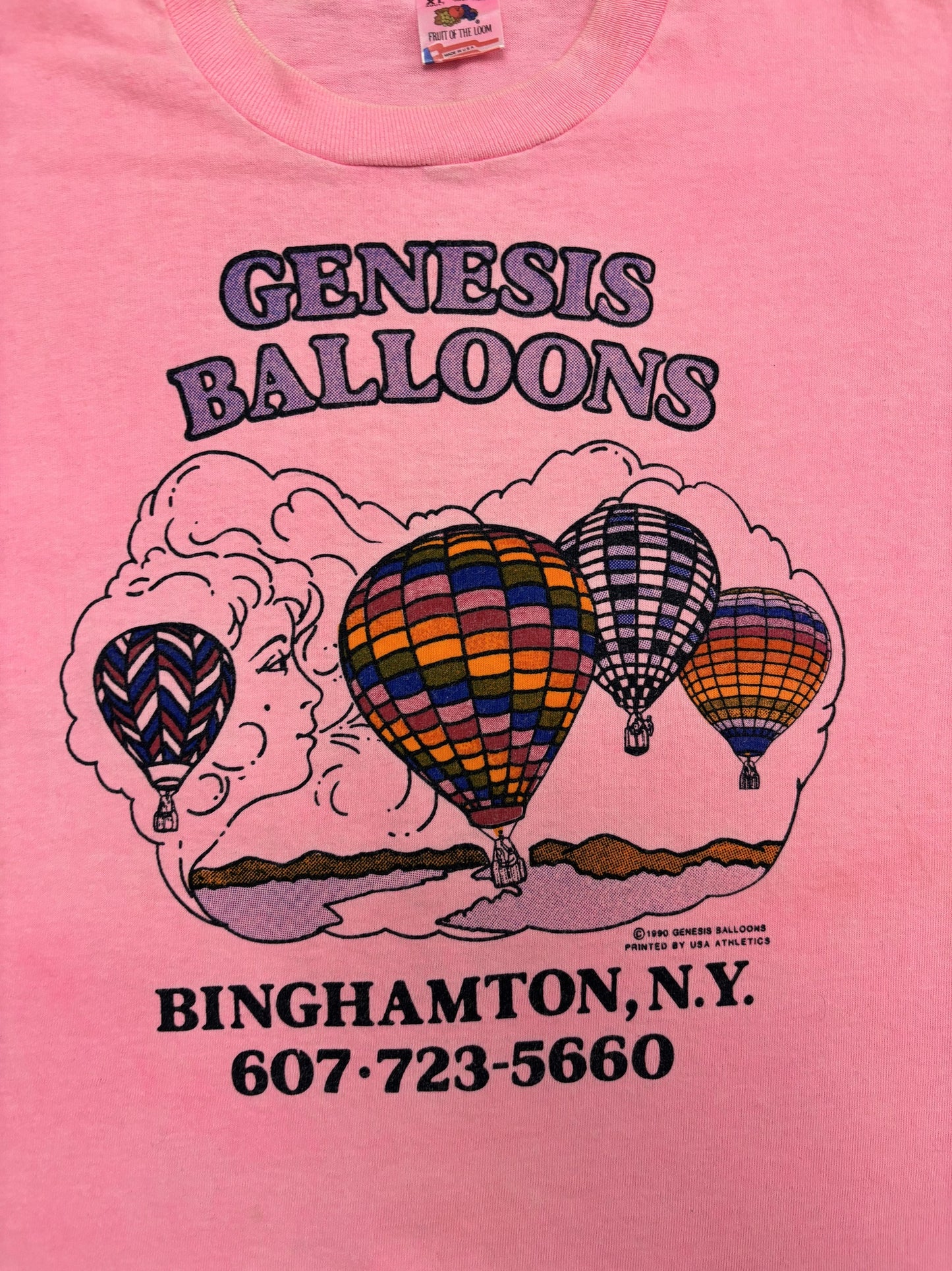 Vintage Made in USA Fruit of the Loom Genesis Balloons Pink Hot Air Balloon T-Shirt - XL