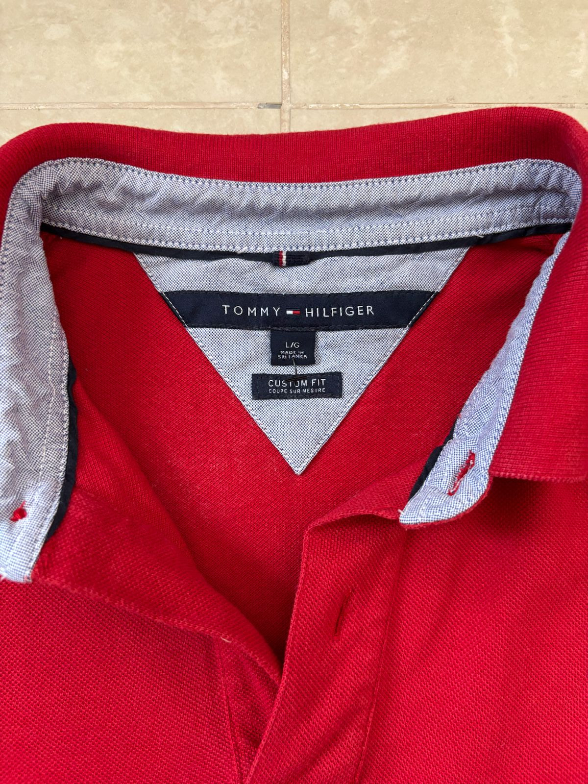 Tommy Hilfiger Custom Fit Red Oxford-Collar Polo Shirt - L