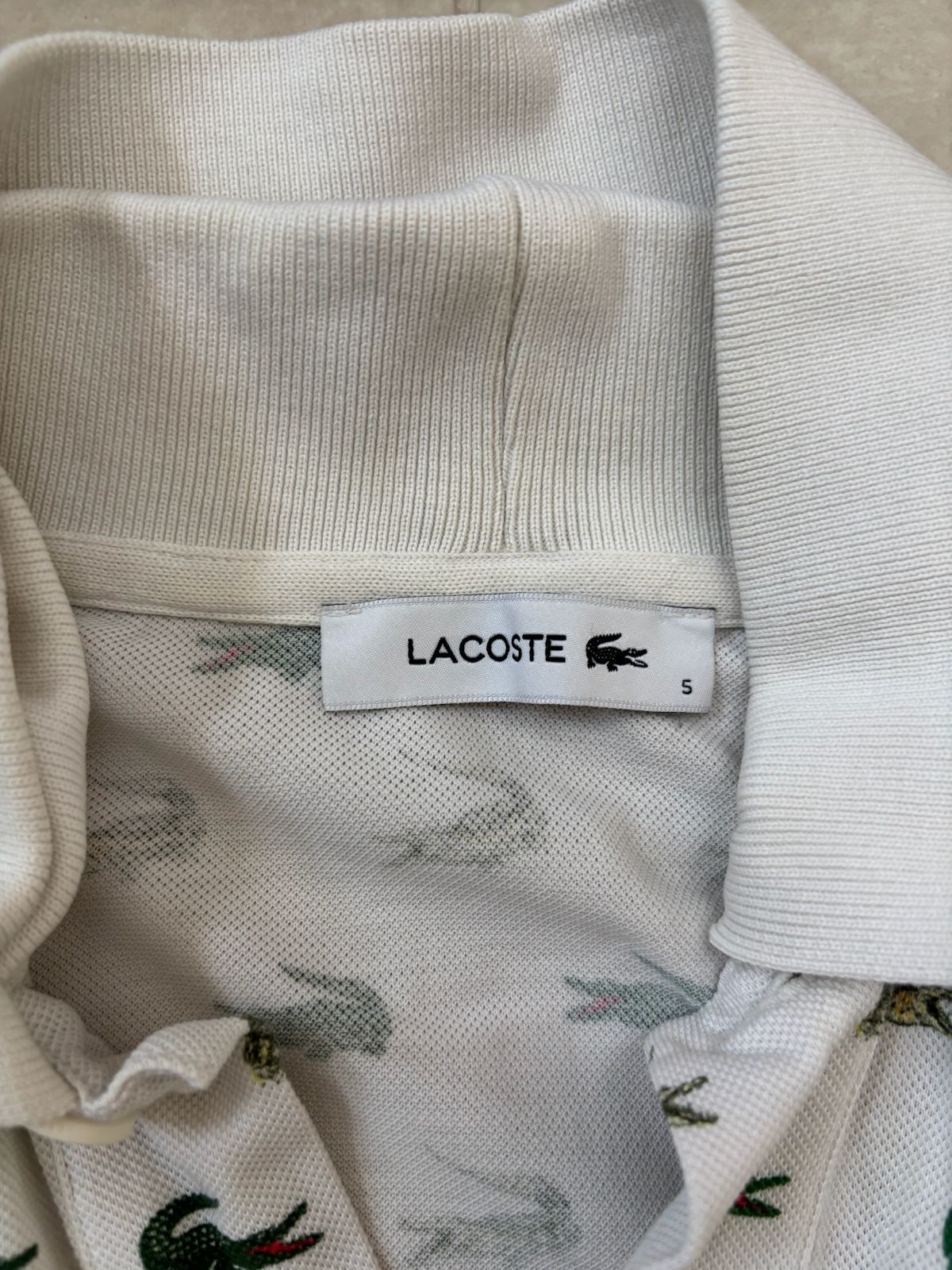 Lacoste Rare All-Over Croc Embroidered White Polo Shirt - L
