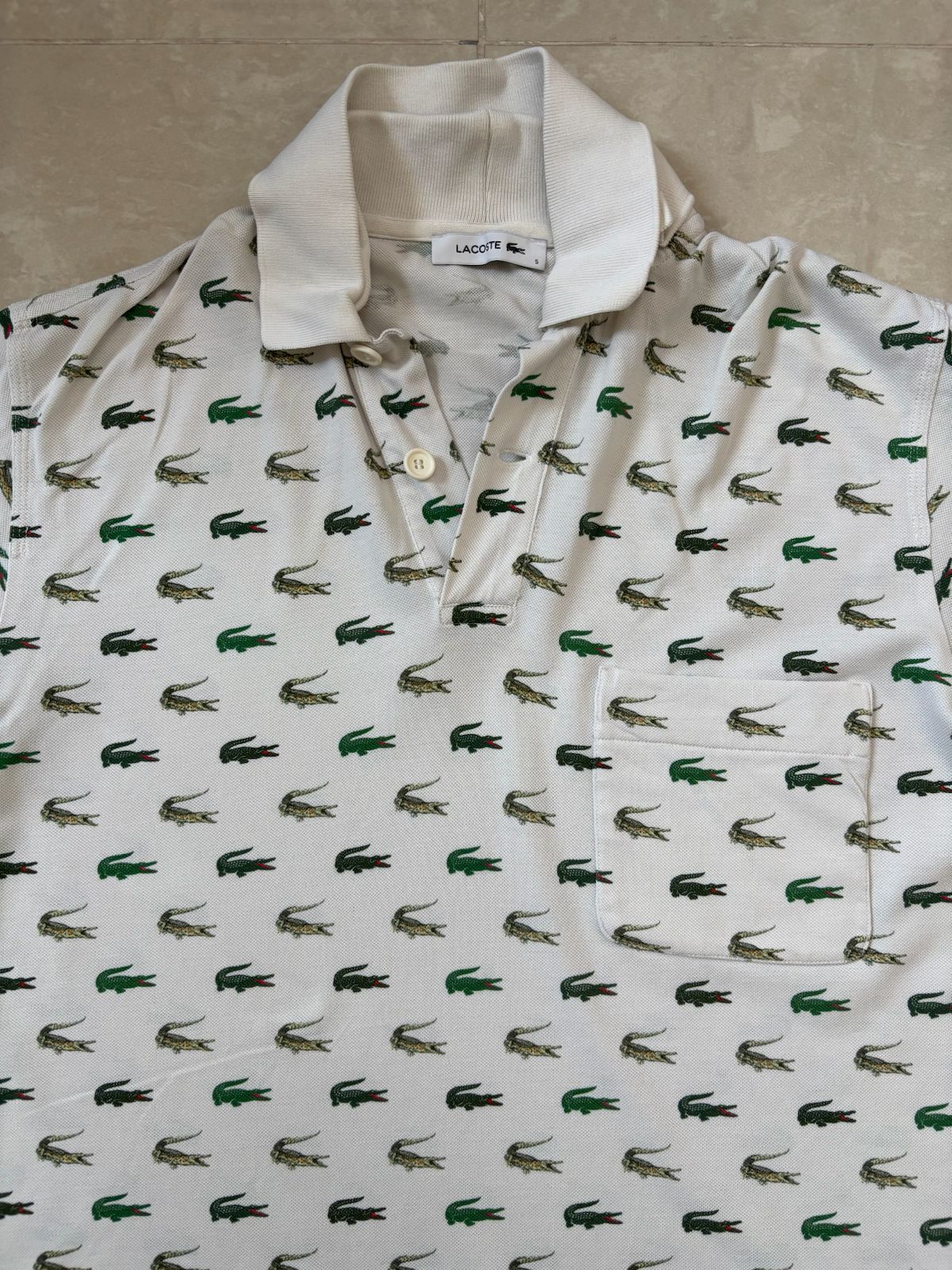Lacoste Rare All-Over Croc Embroidered White Polo Shirt - L