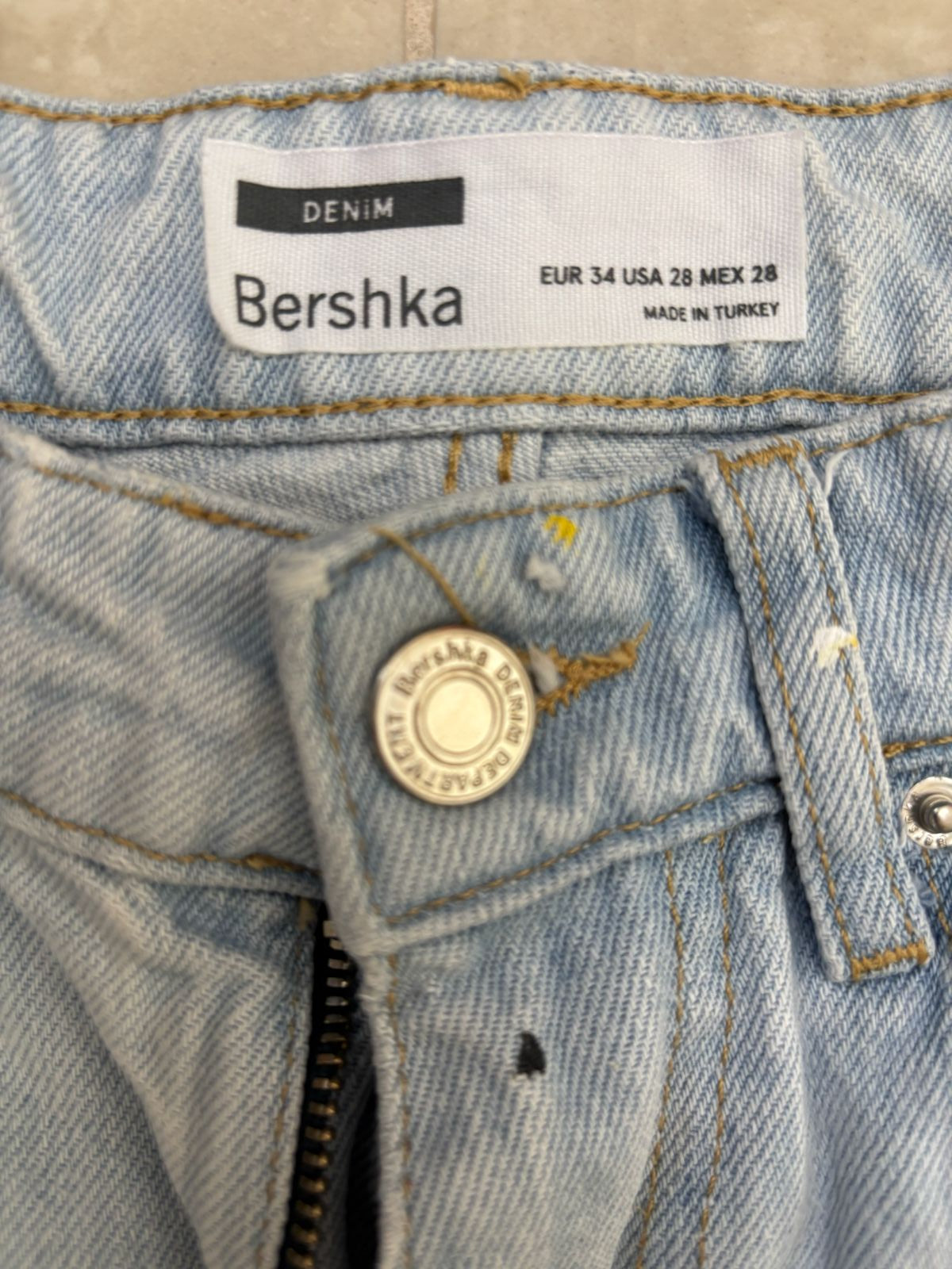Bershka Distressed Women Denim Jean Mid Rise Blue Short - S | Waist: 28"
