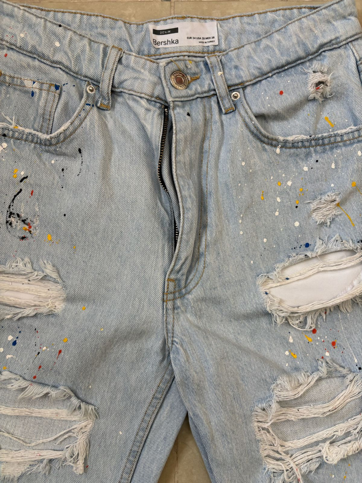Bershka Distressed Women Denim Jean Mid Rise Blue Short - S | Waist: 28"