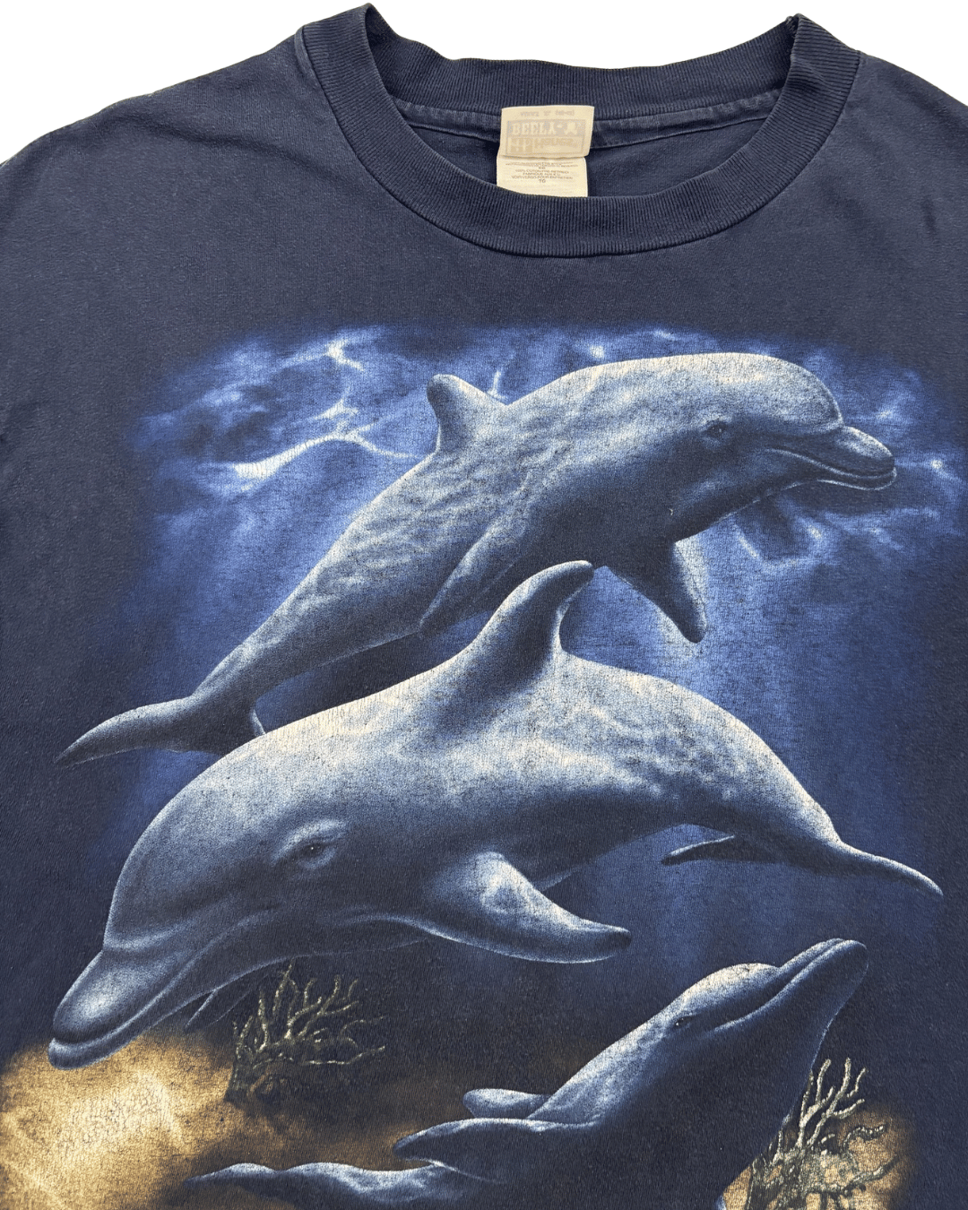 Hanes Beefy-T Wild Dolphins Vintage Made in USA Navy Blue Graphic T-Shirt - XL