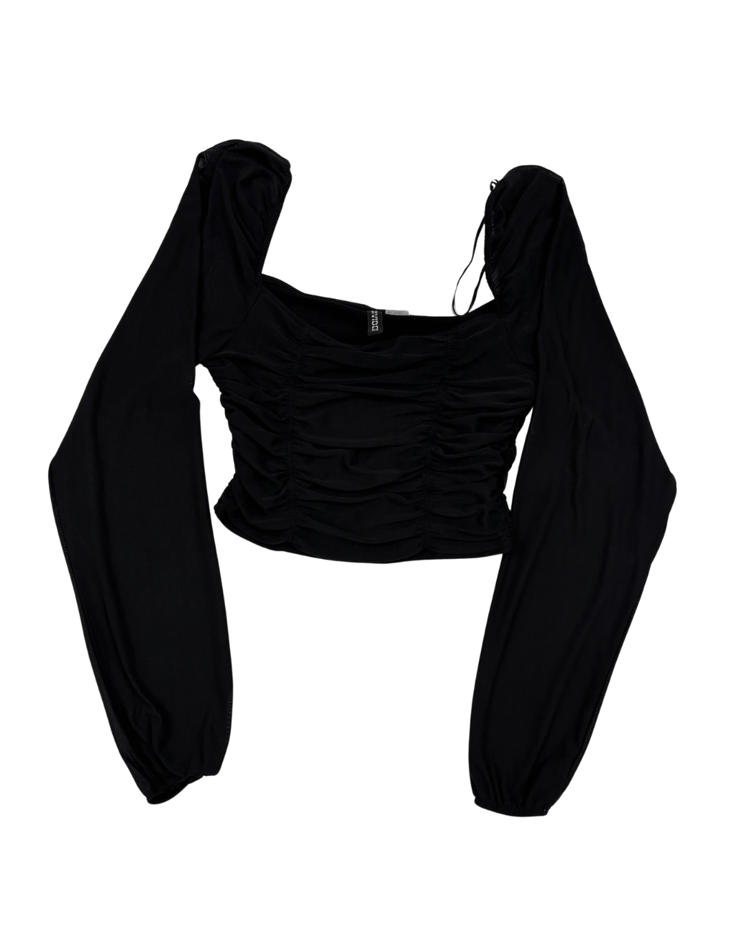 H&M Divided Ruched Mesh Long Sleeve Black Crop Top - XS
