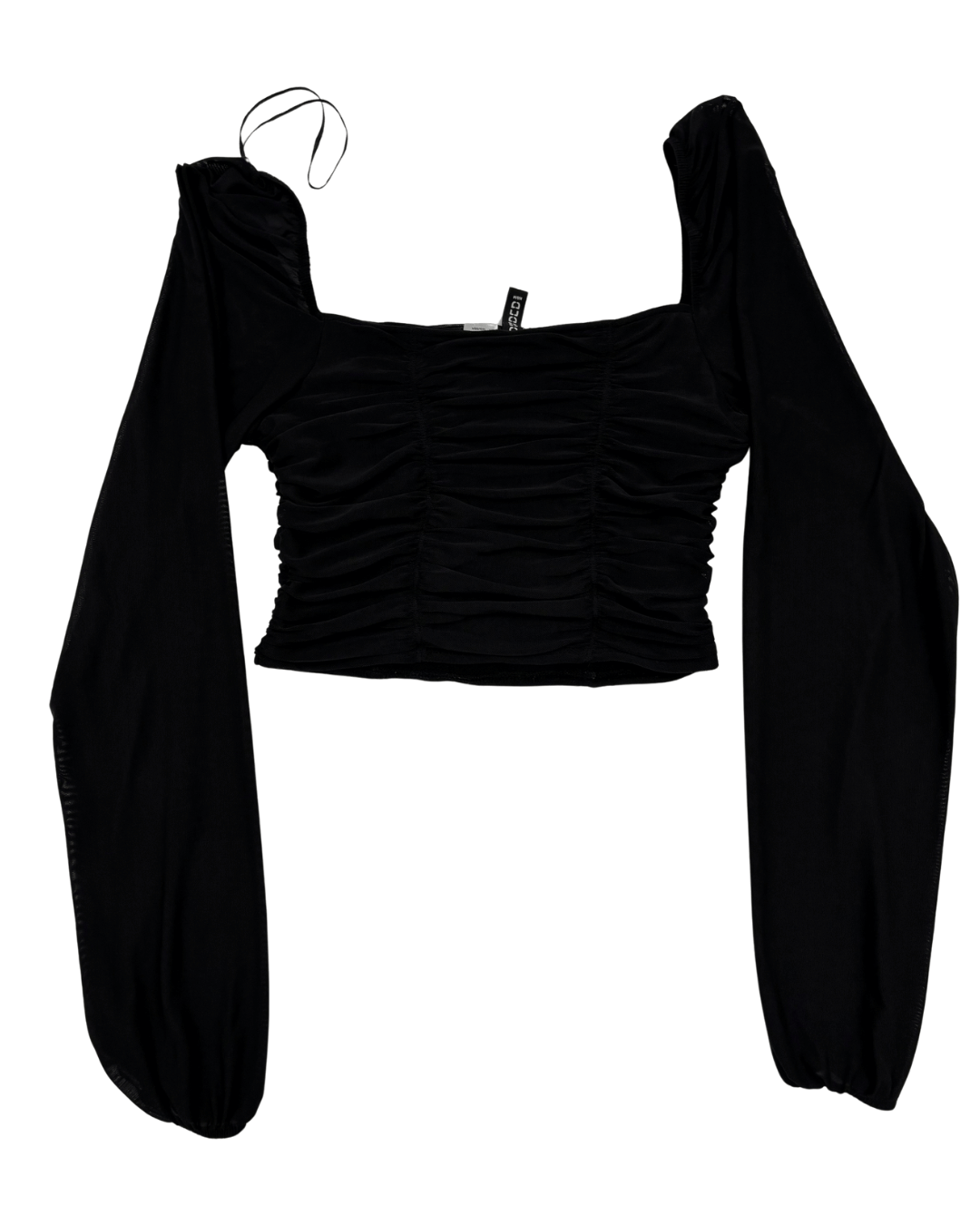 H&M Divided Ruched Mesh Long Sleeve Black Crop Top - XS