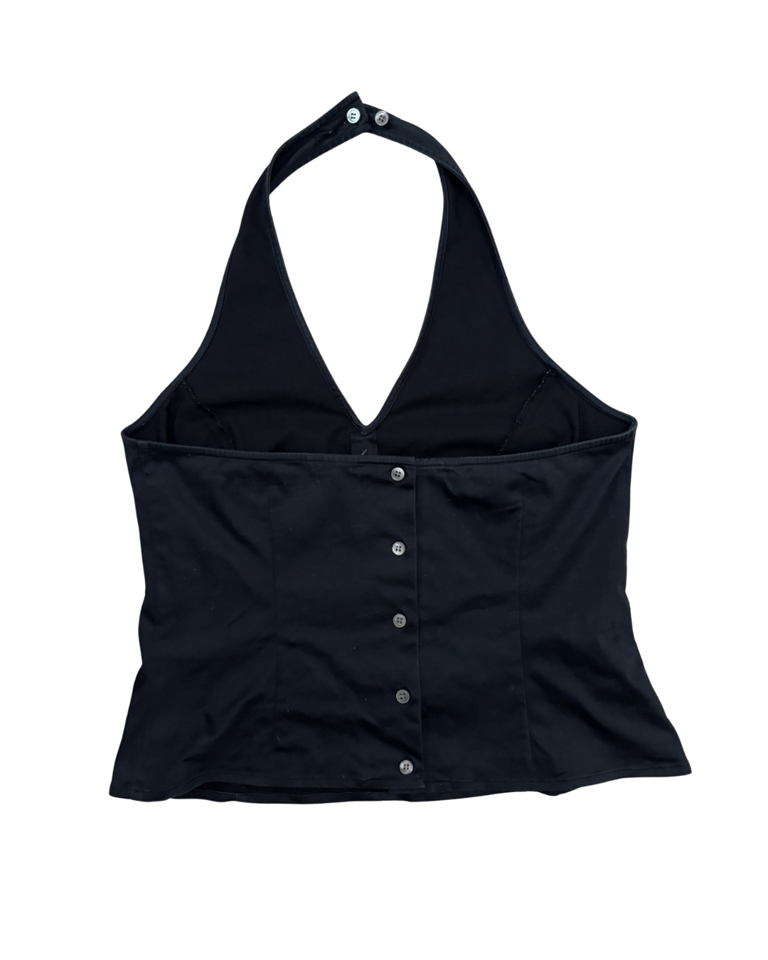 Black Cotton-Viscose Button-Down Halter Top - XS