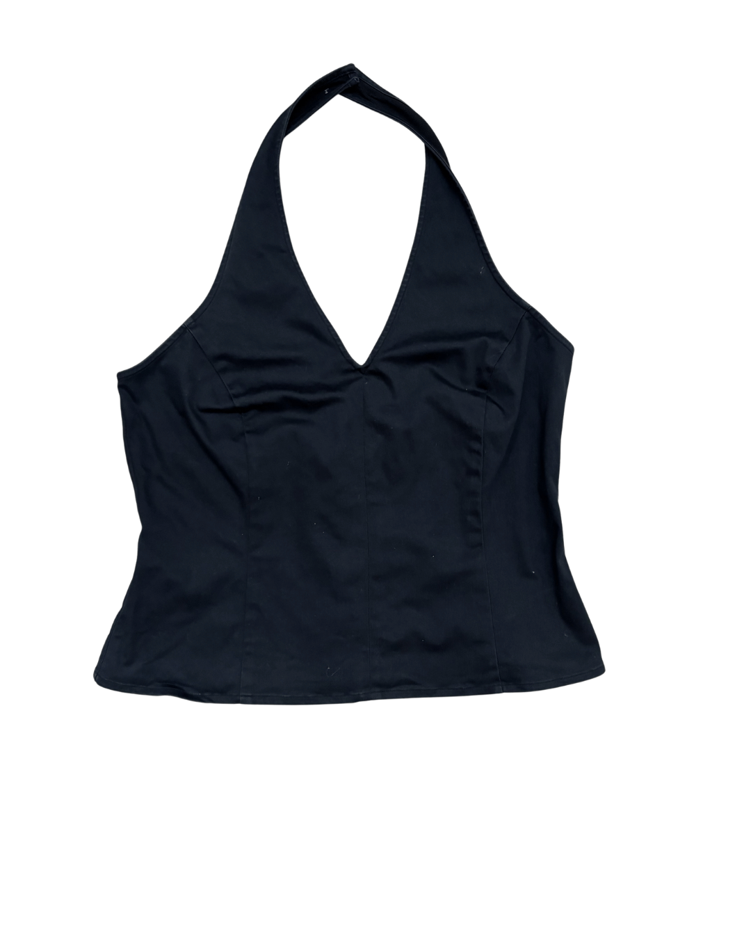 Black Cotton-Viscose Button-Down Halter Top - XS
