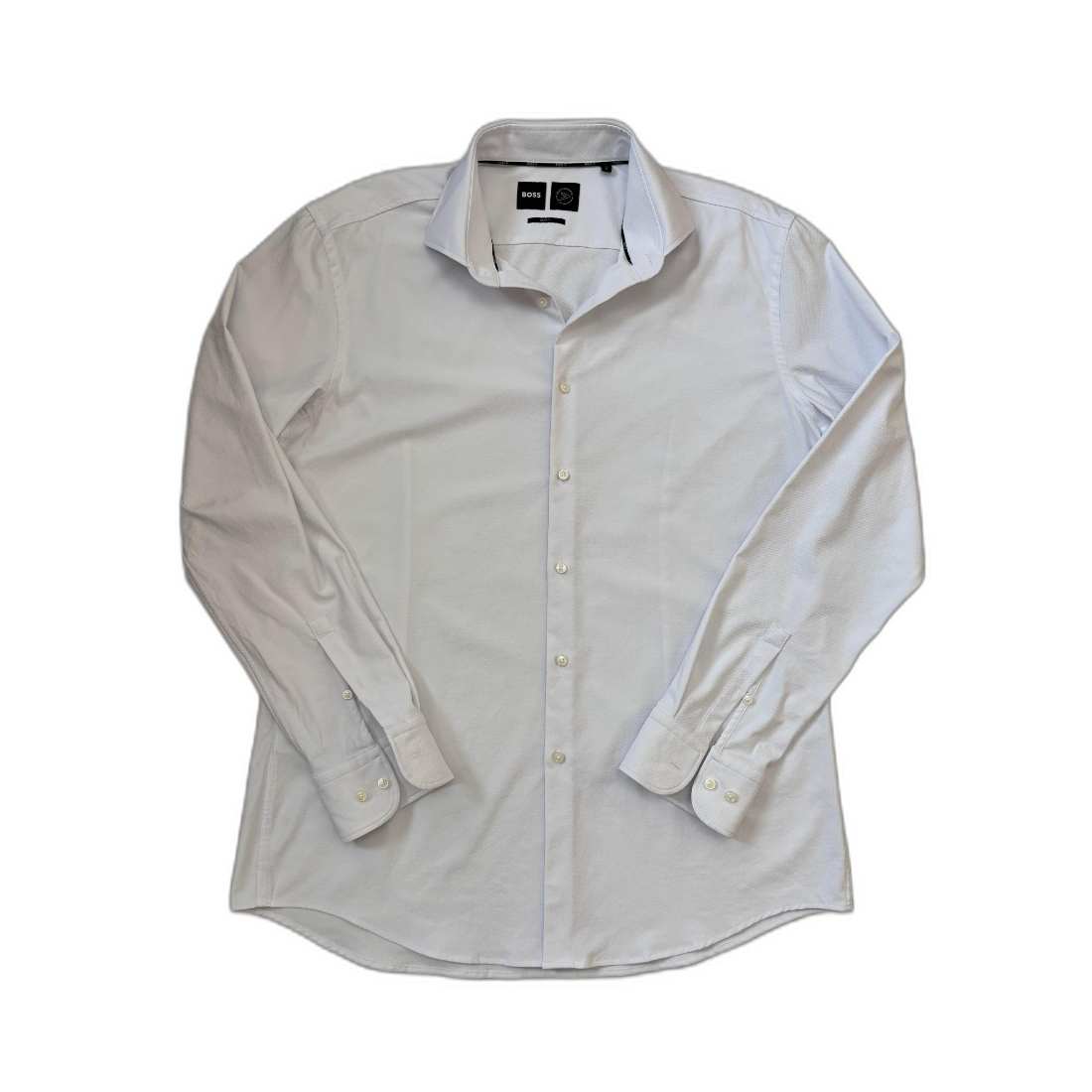 BOSS Slim Fit White Textured Performance Dress Shirt - M